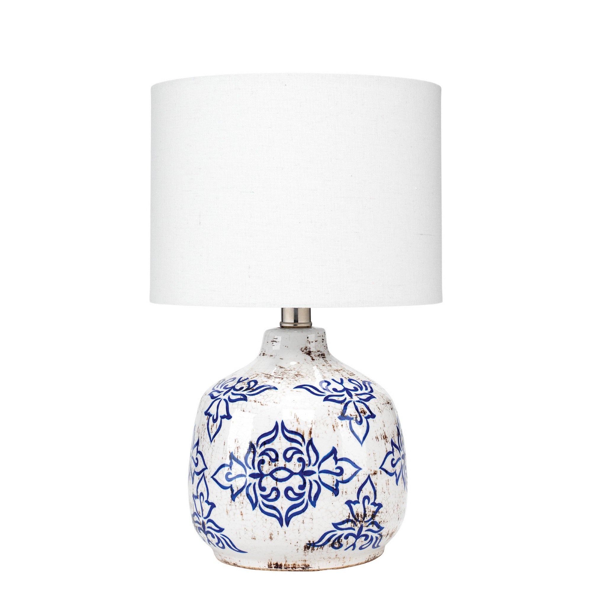 Table Lamp With Floral Pattern Ceramic Base, White
