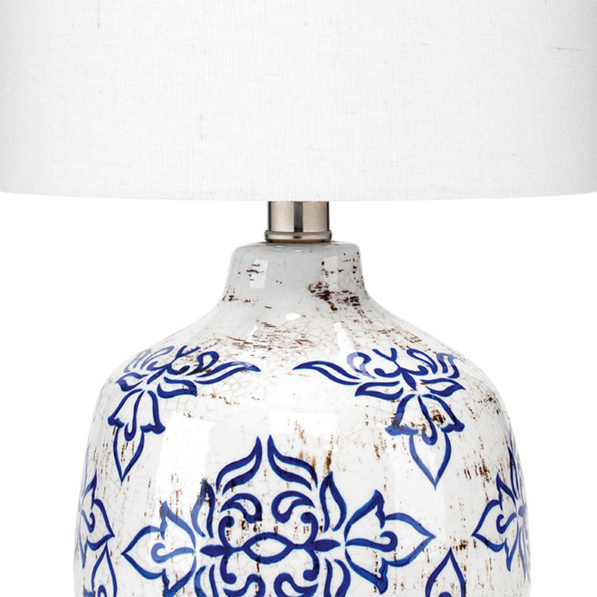 Table Lamp With Floral Pattern Ceramic Base, White