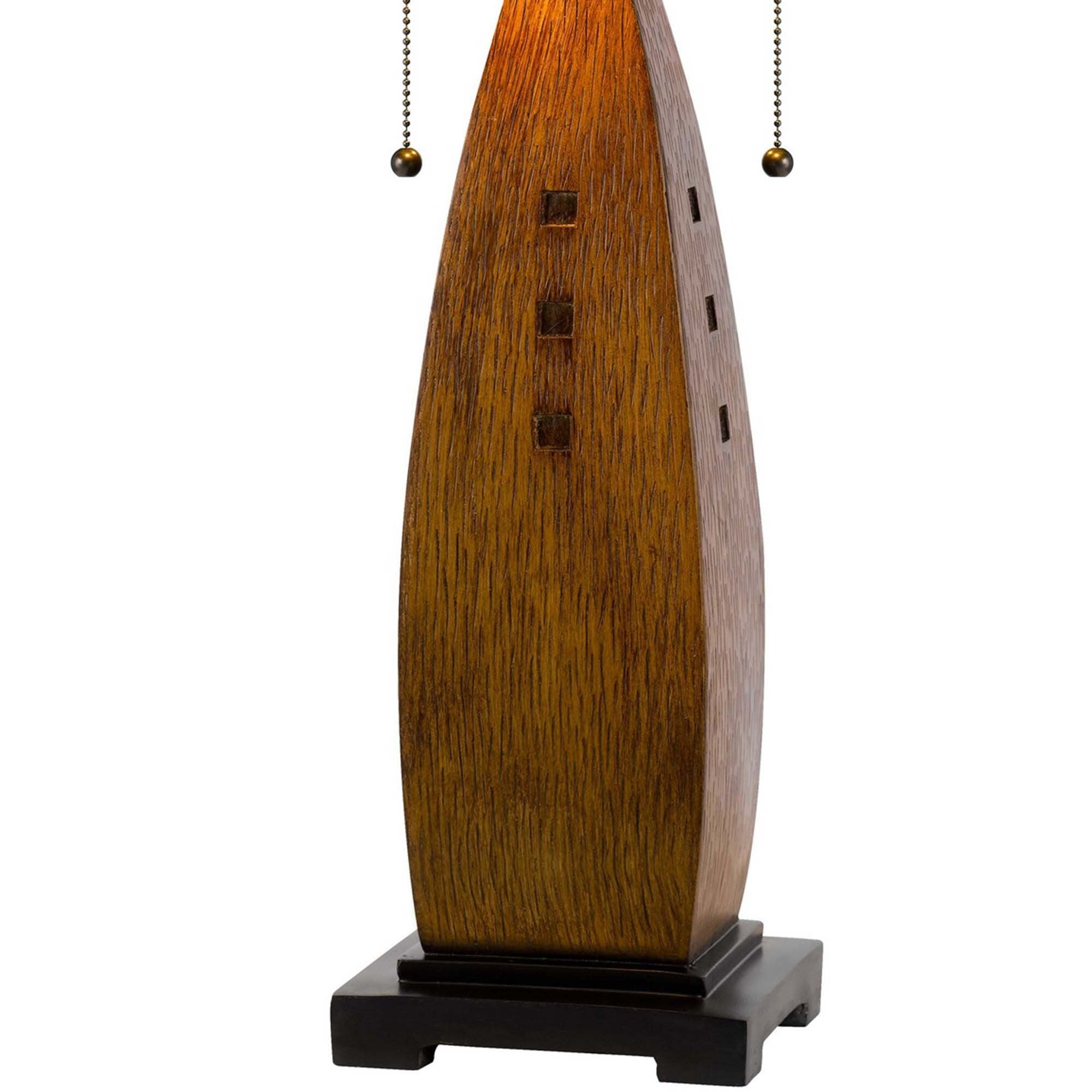 Table Lamp with Tiffany Shade and Faux Wood Appeal, Multicolor