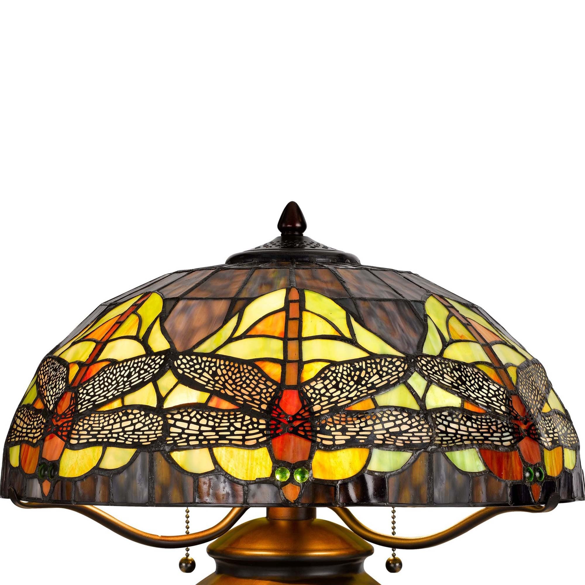 Table Lamp with Tiffany Shade and Metal Jar Base, Multicolor