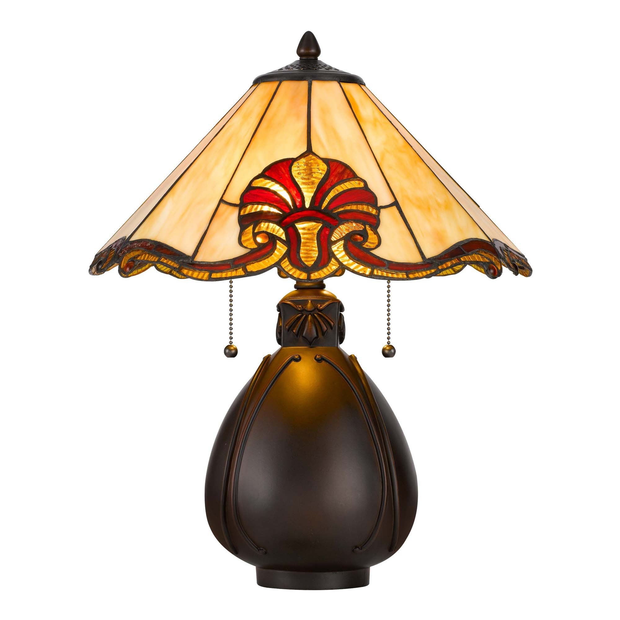 Table Lamp with Umbrella Tiffany Shade and Jar Base, Multicolor