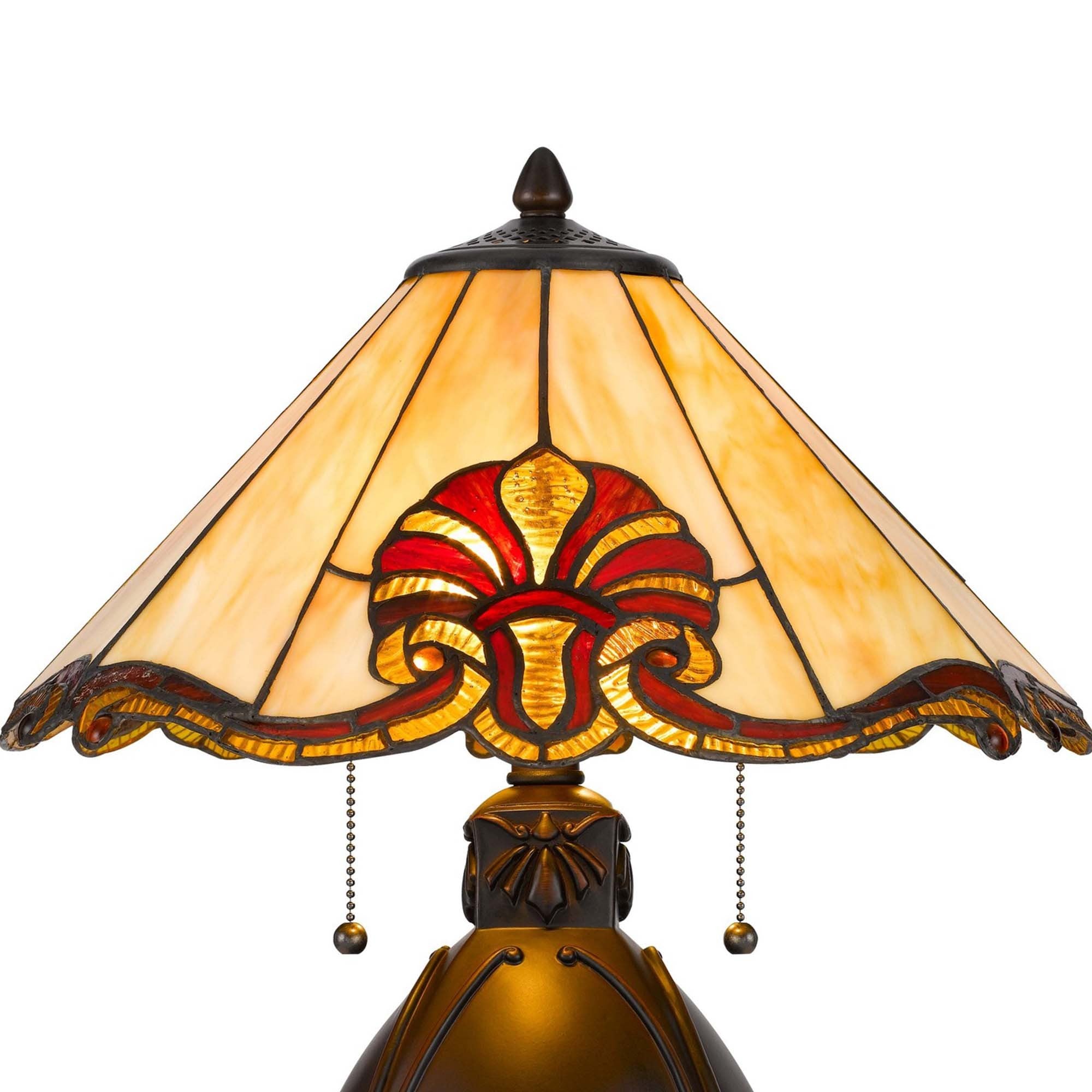Table Lamp with Umbrella Tiffany Shade and Jar Base, Multicolor
