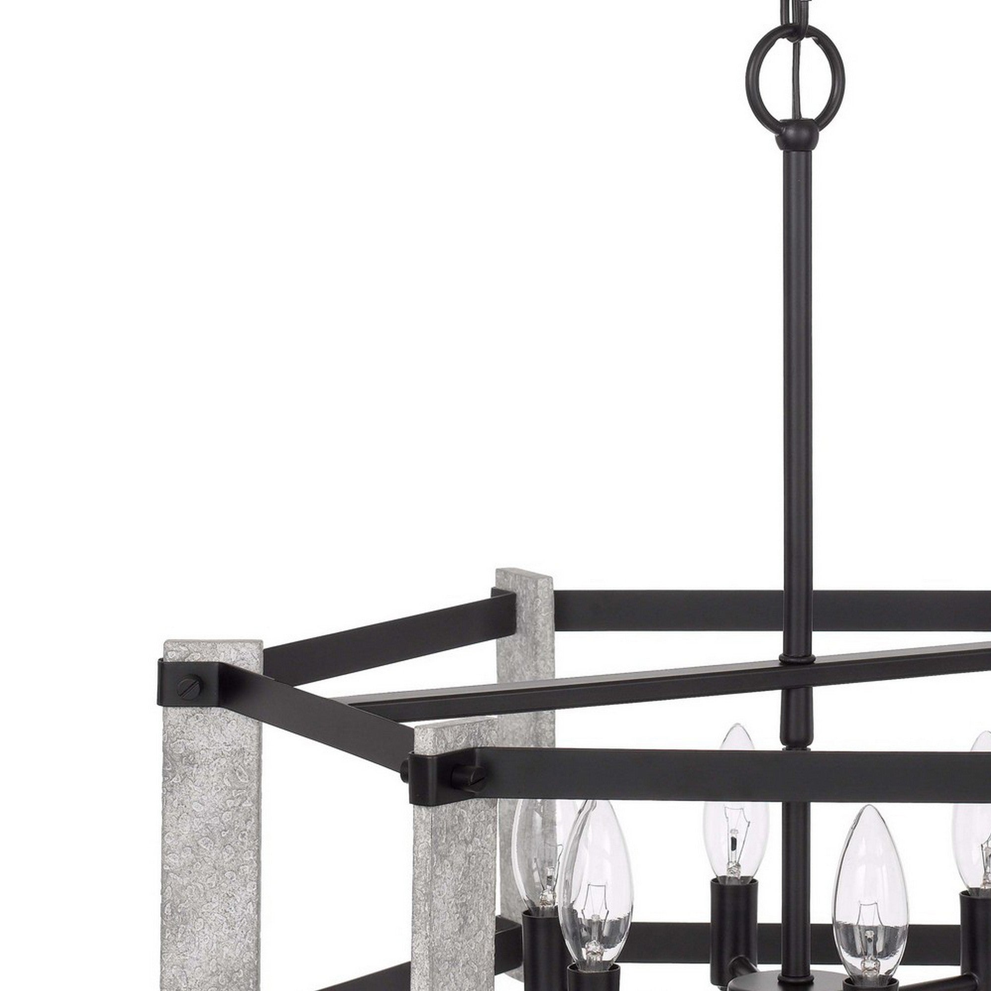 Chandelier with Hexagonal Cage Design Metal Frame, Gray and Black
