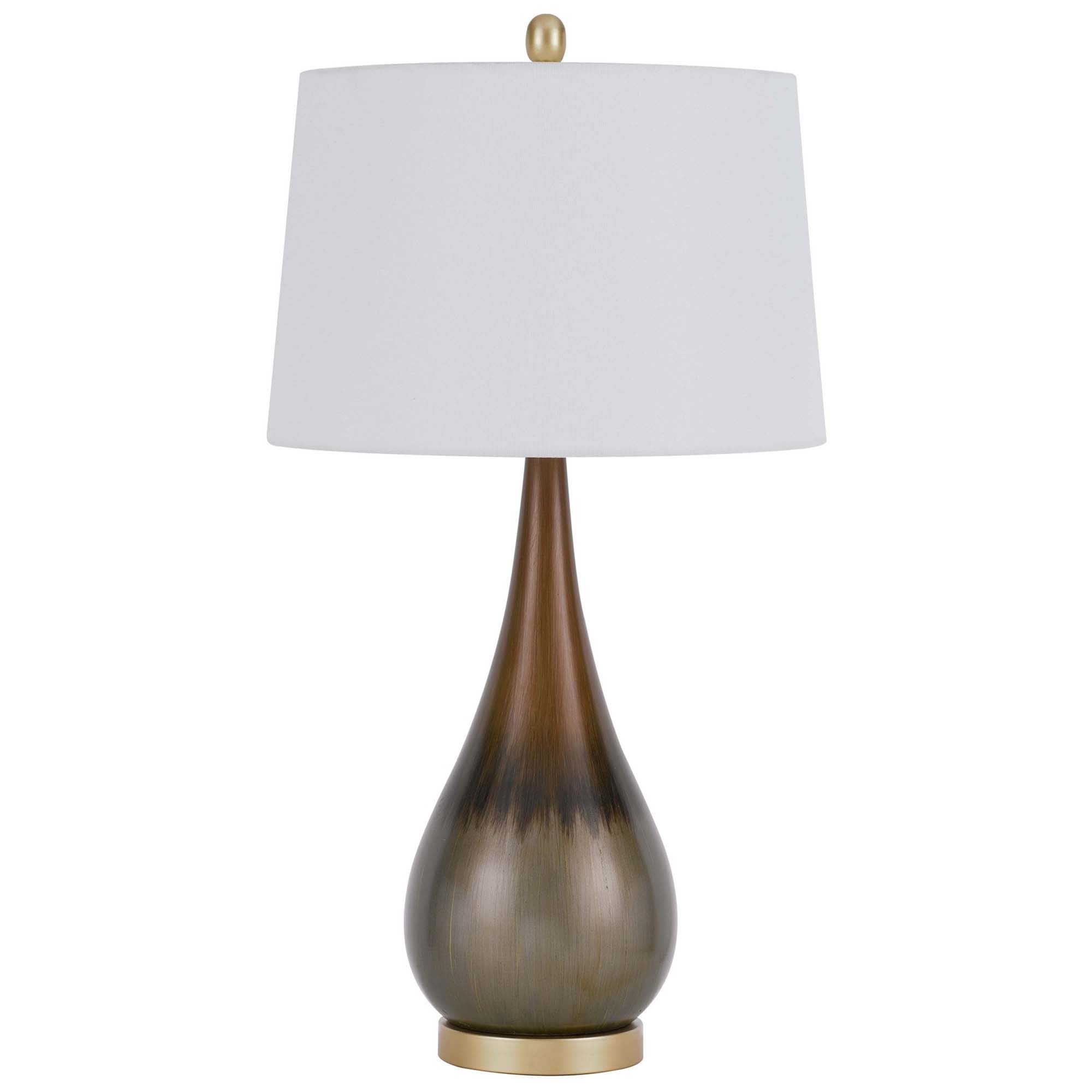 Table Lamp with Drum Shade and Bowling Pin Base, White and Brass
