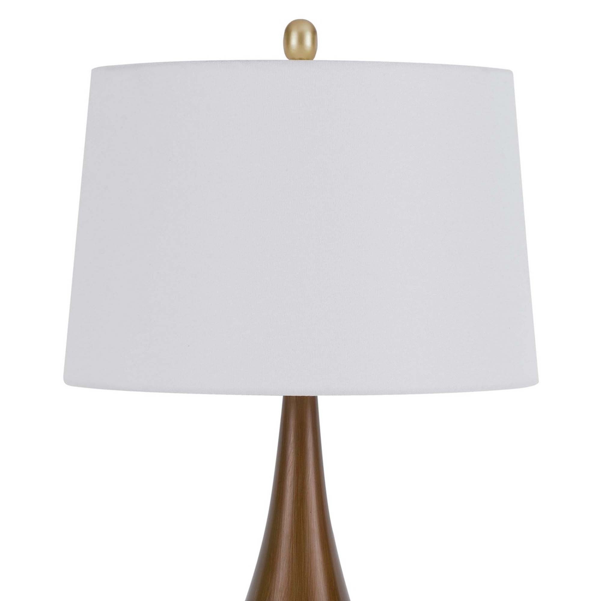Table Lamp with Drum Shade and Bowling Pin Base, White and Brass