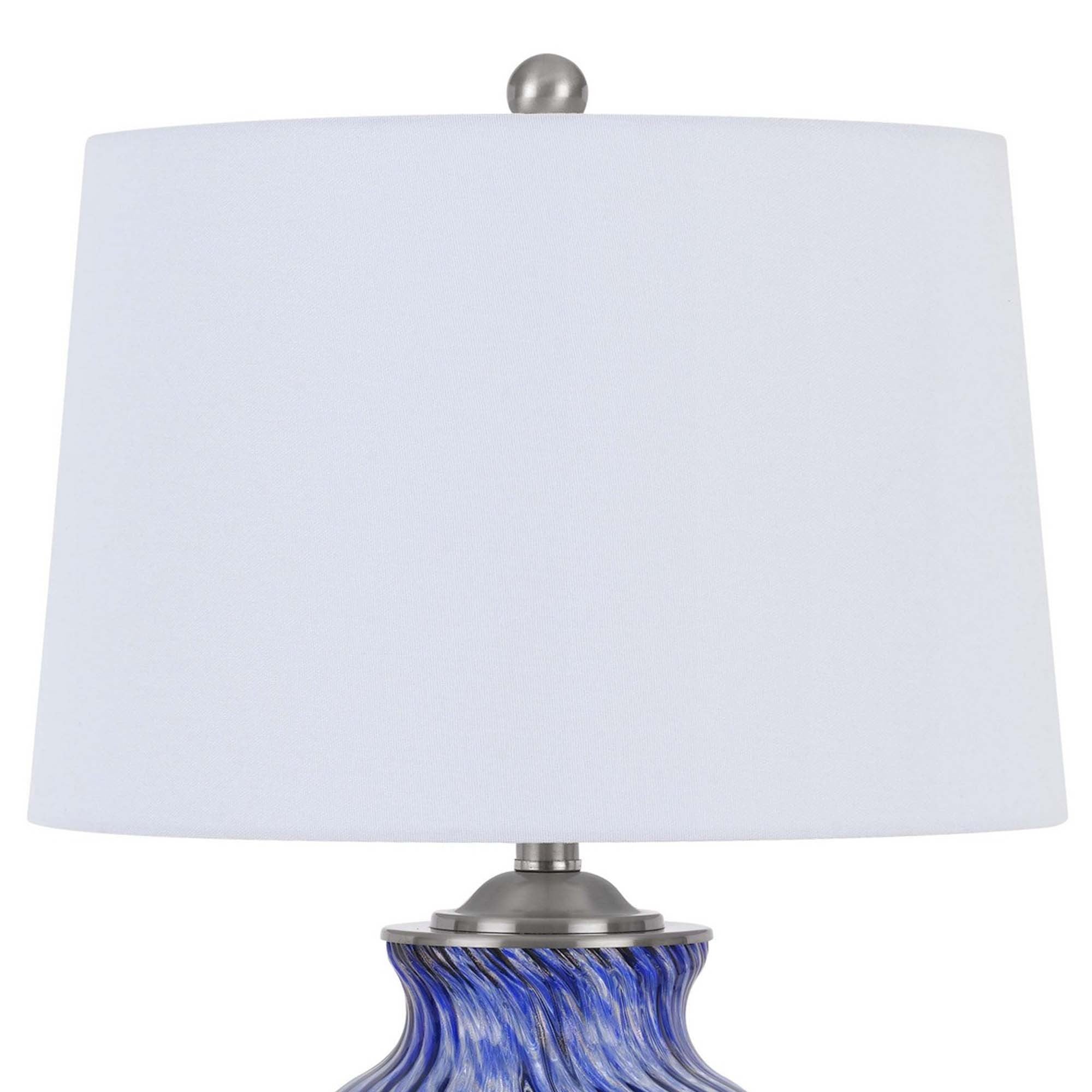 Table Lamp with Drum Shade and Glass Jar Base, White and Blue