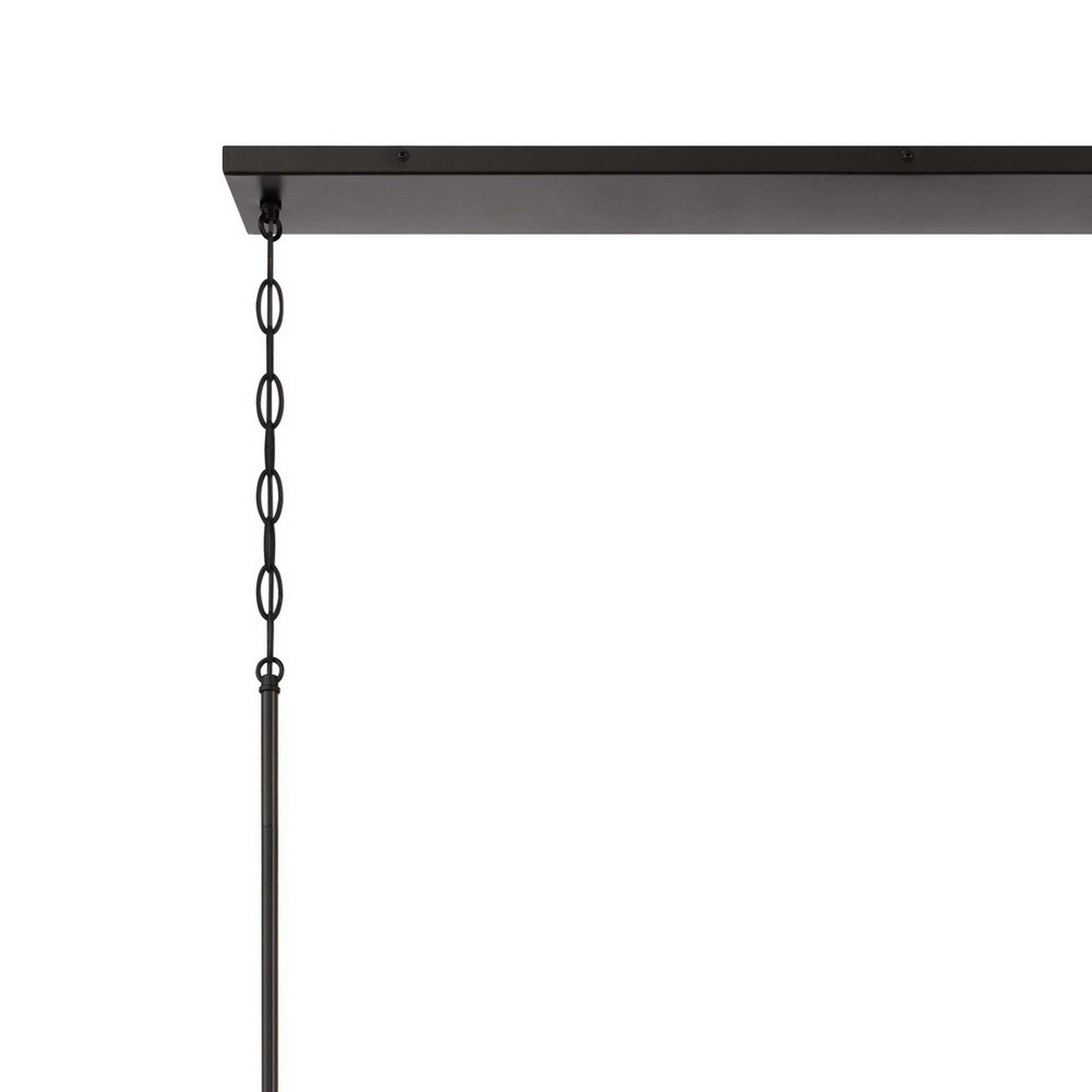Island Chandelier with 6 Mesh Metal Shades and Wooden Support, Black