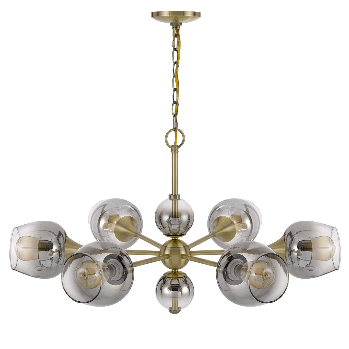 Chandelier with 6 Glass Shades and Metal Fixture Body, Gold