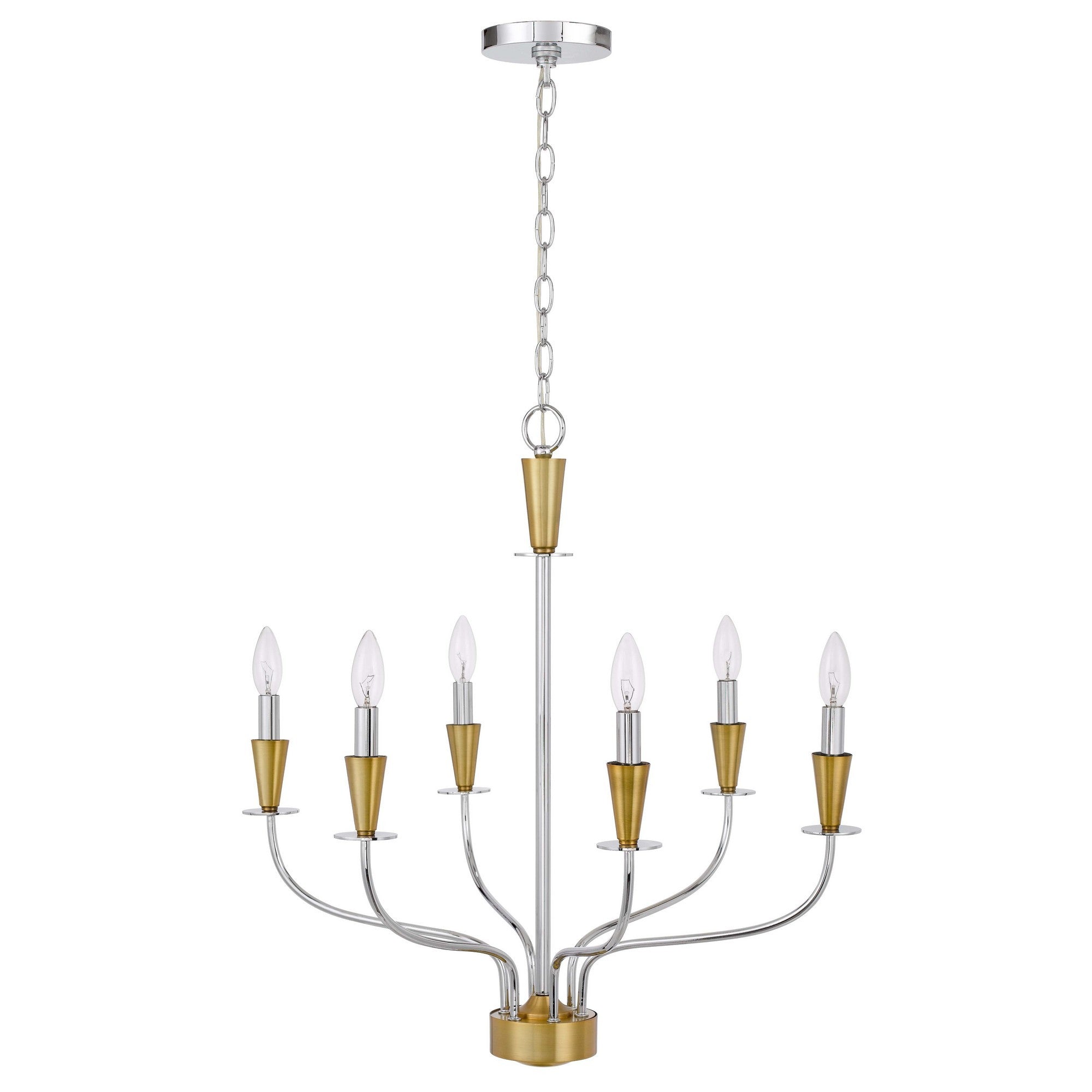 Chandelier with Metal Geometric Design and Hanging Chain, Chrome and Gold