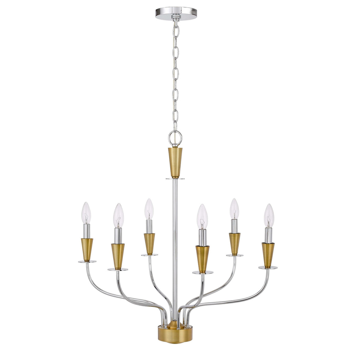 Chandelier with Metal Geometric Design and Hanging Chain, Chrome and Gold
