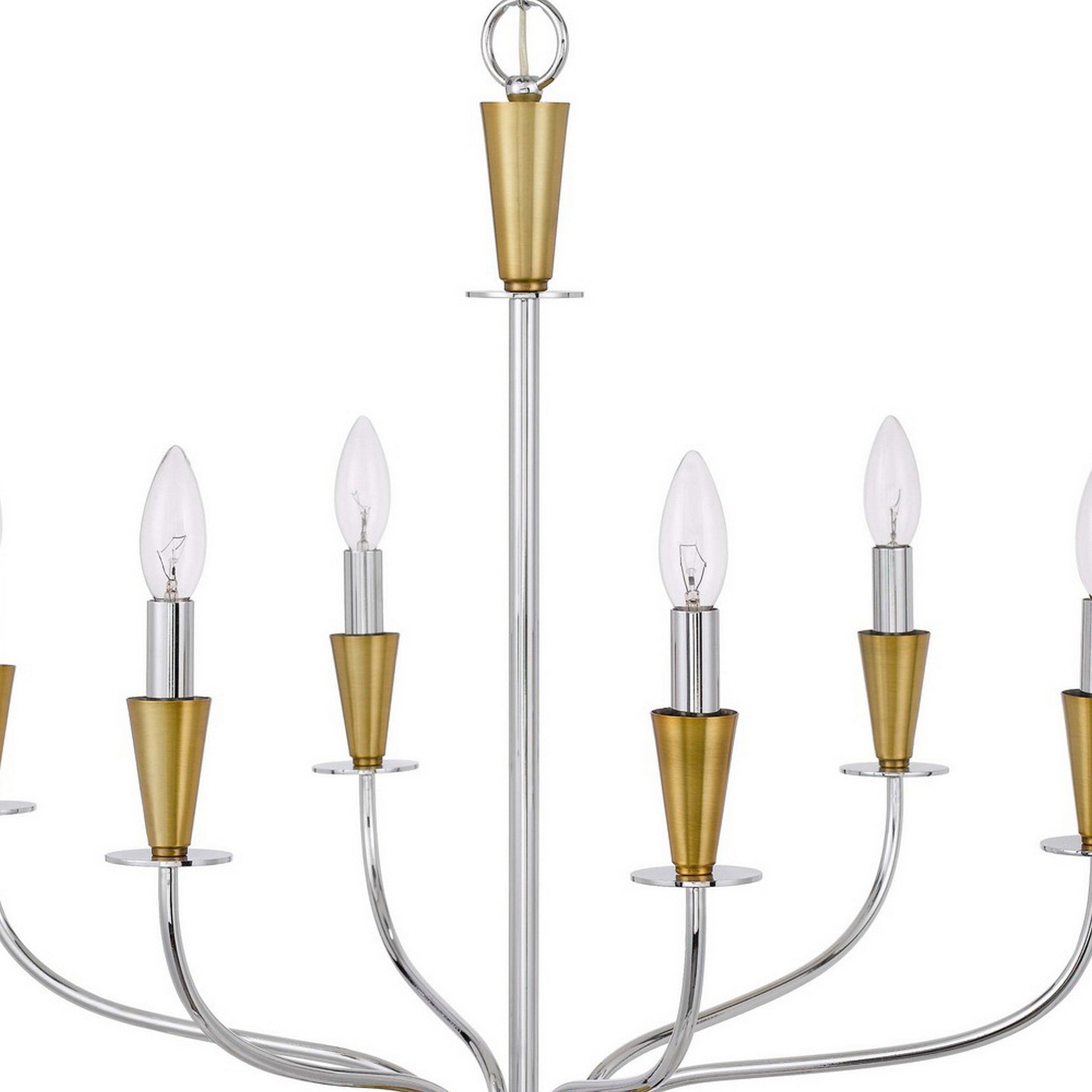 Chandelier with Metal Geometric Design and Hanging Chain, Chrome and Gold