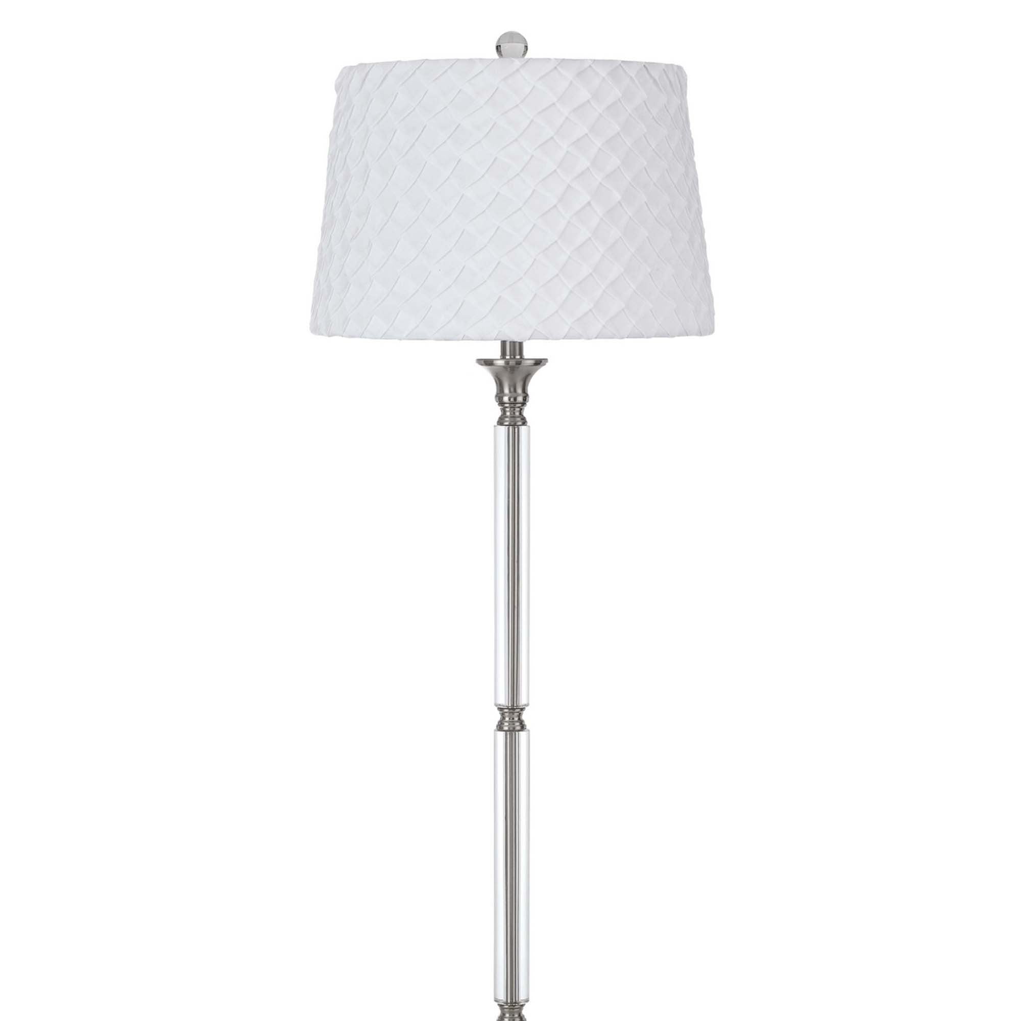 Floor Lamp with Tubular Metal and Crystal Base, White and Silver