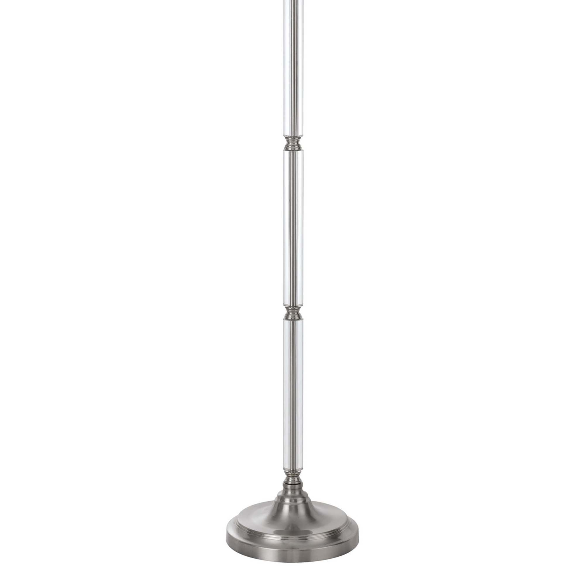Floor Lamp with Tubular Metal and Crystal Base, White and Silver