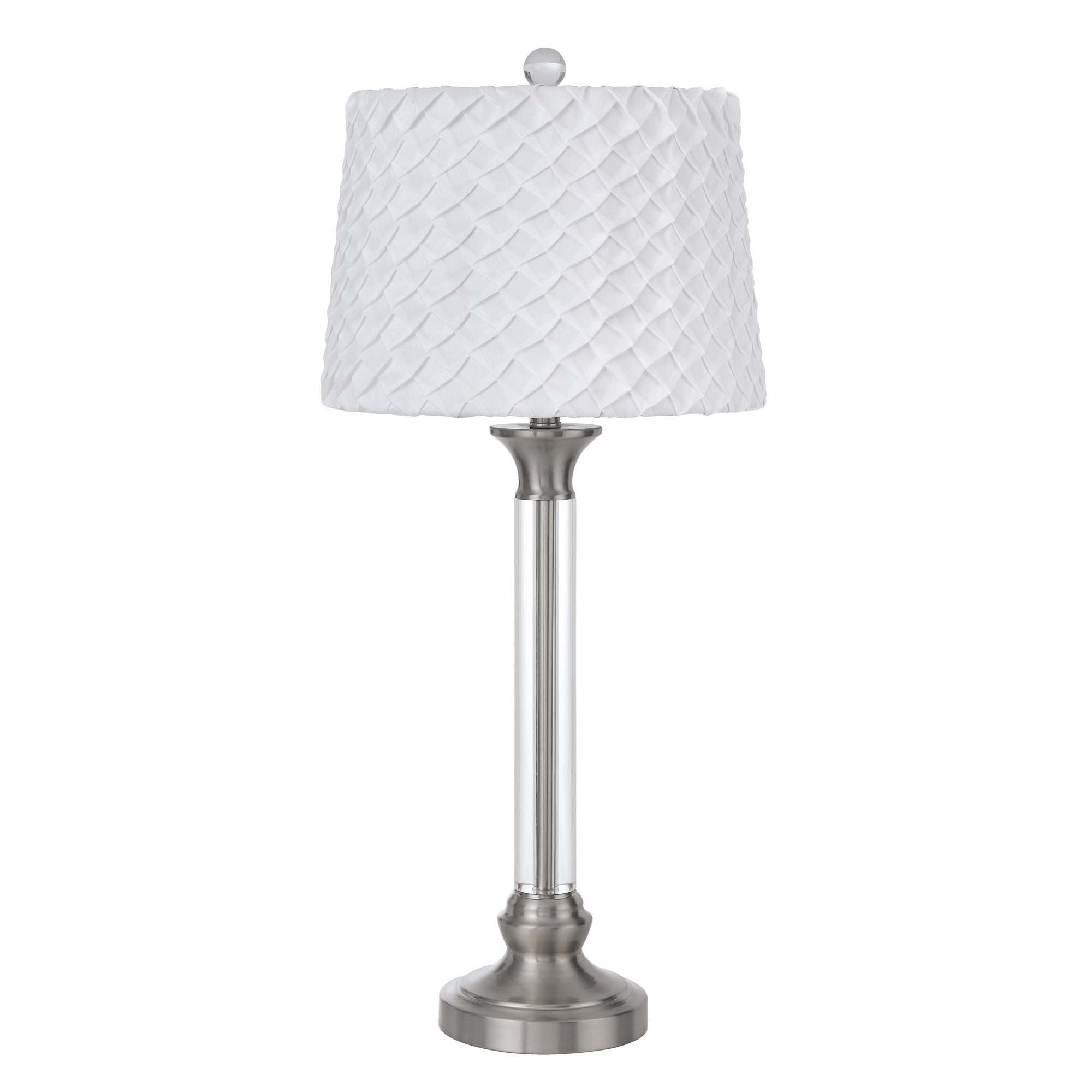 Table Lamp with Tubular Metal and Crystal Base, White and Silver