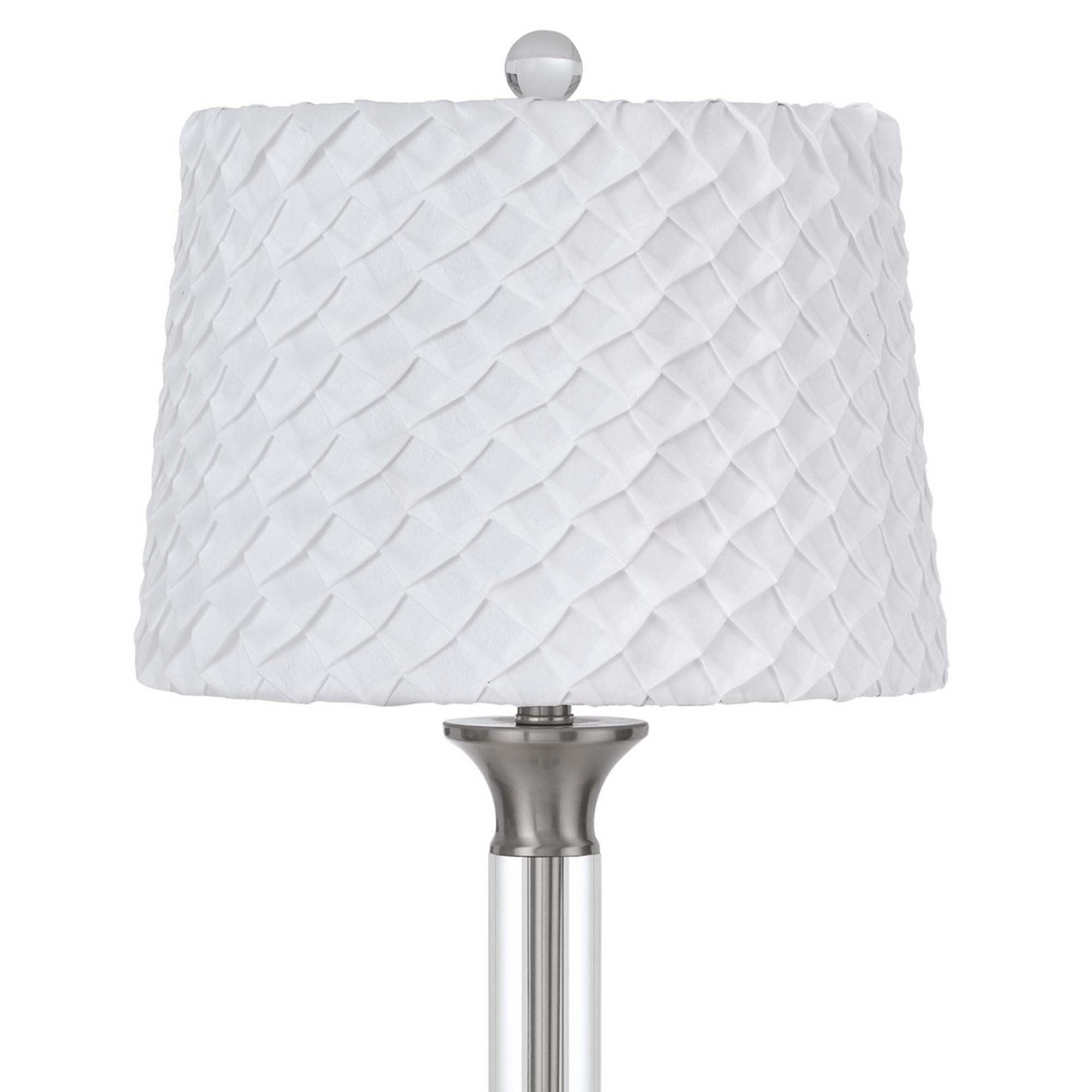 Table Lamp with Tubular Metal and Crystal Base, White and Silver