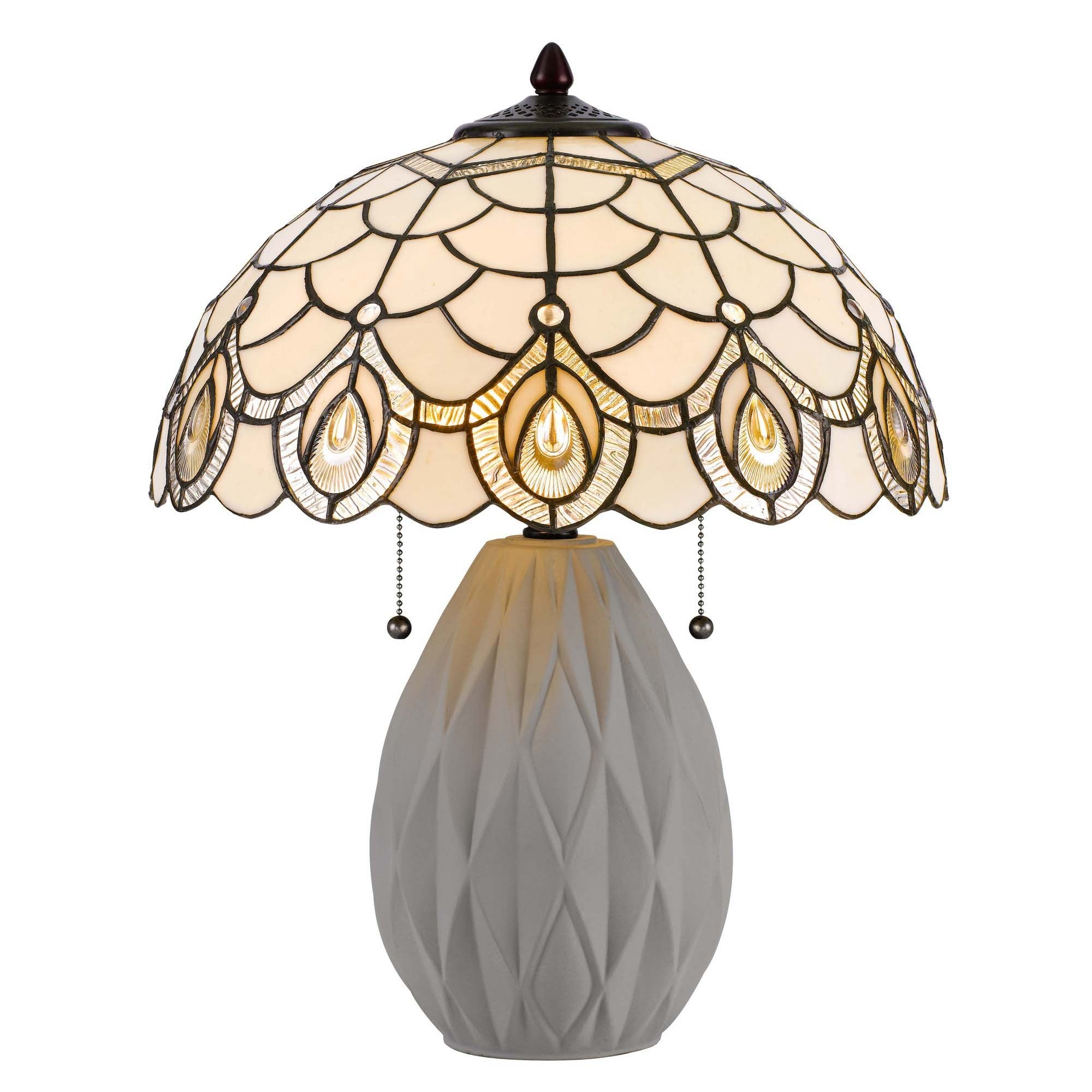 Table Lamp with Tiffany Shade and Resin Base, Off White