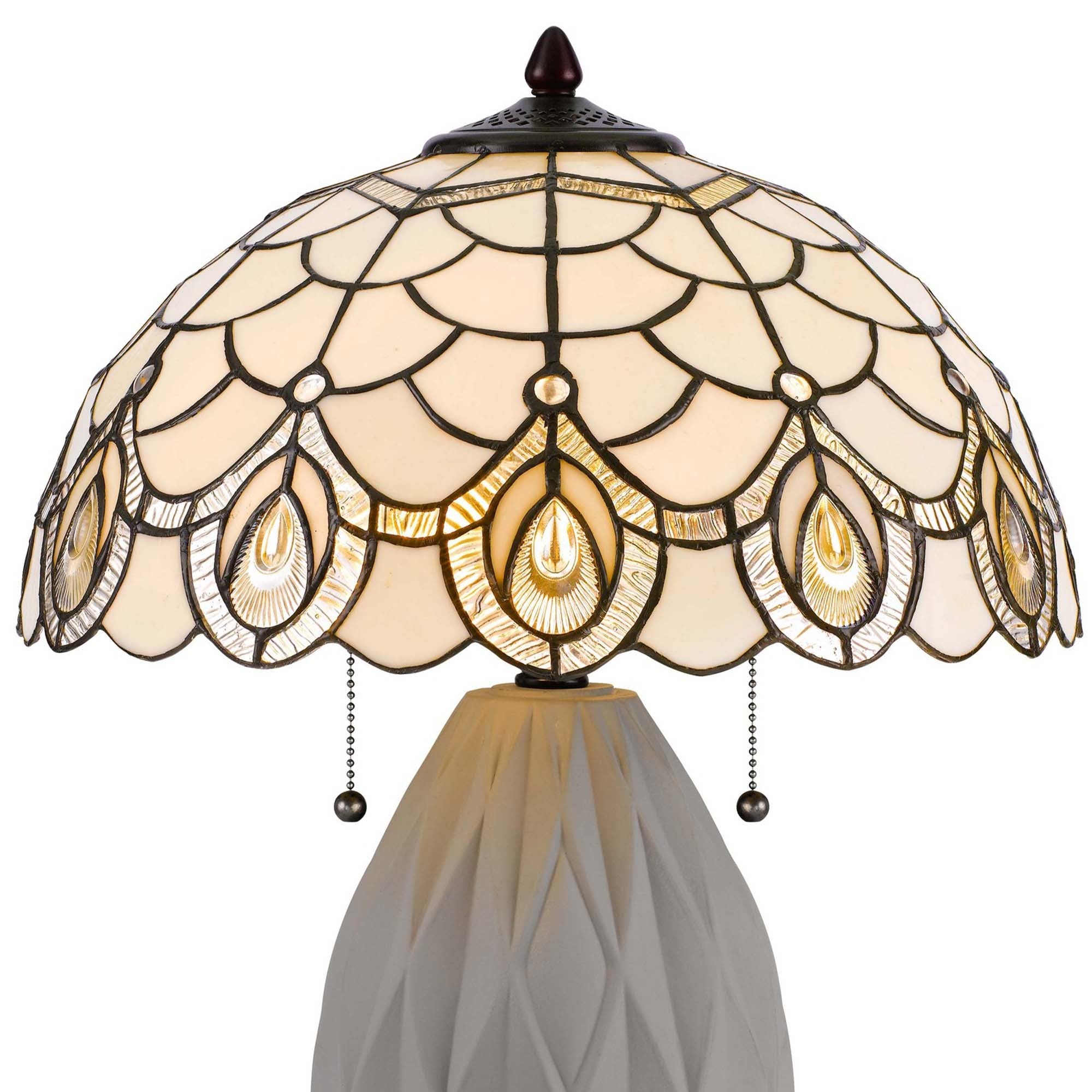 Table Lamp with Tiffany Shade and Resin Base, Off White