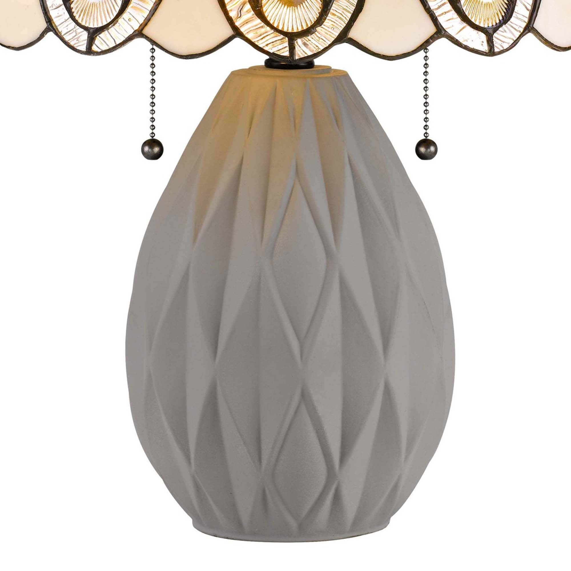 Table Lamp with Tiffany Shade and Resin Base, Off White