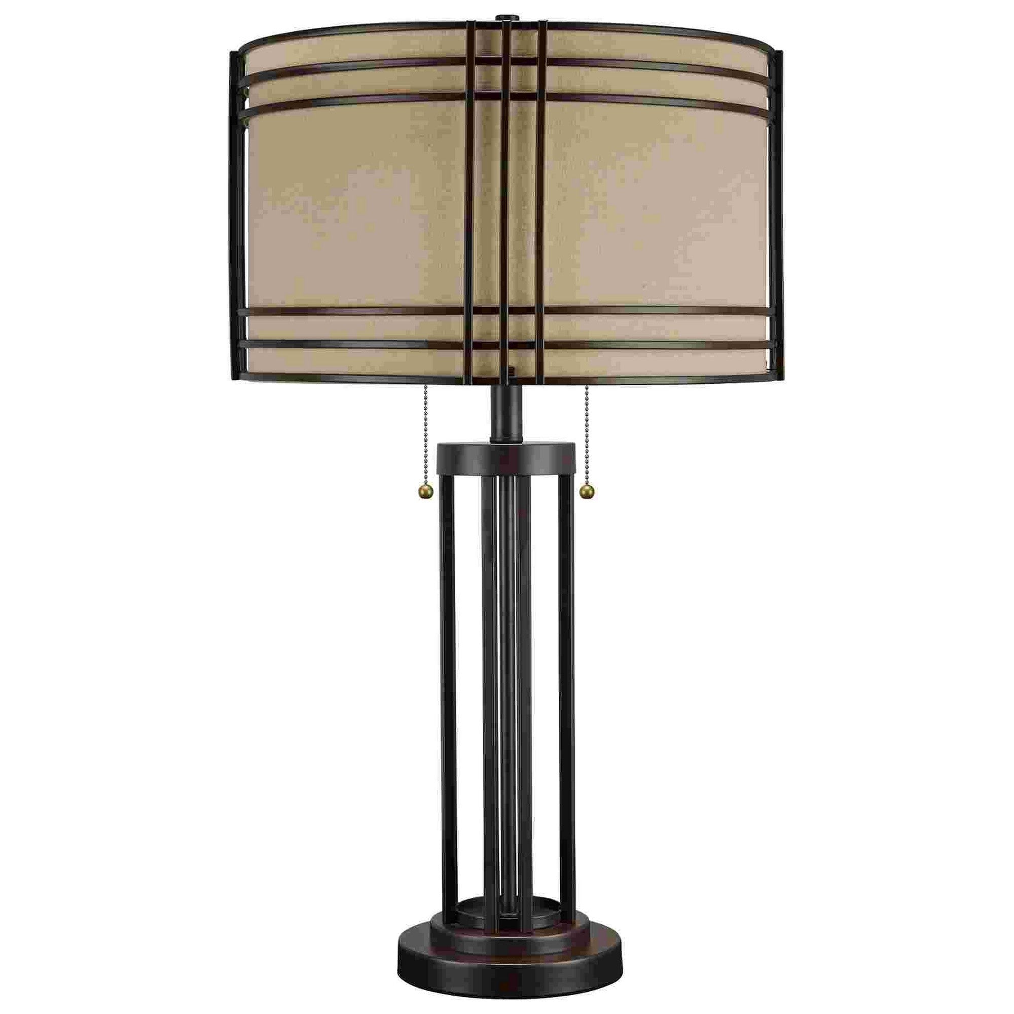 Table Lamp with Metal Encasing Drum Shade, Dark Brown