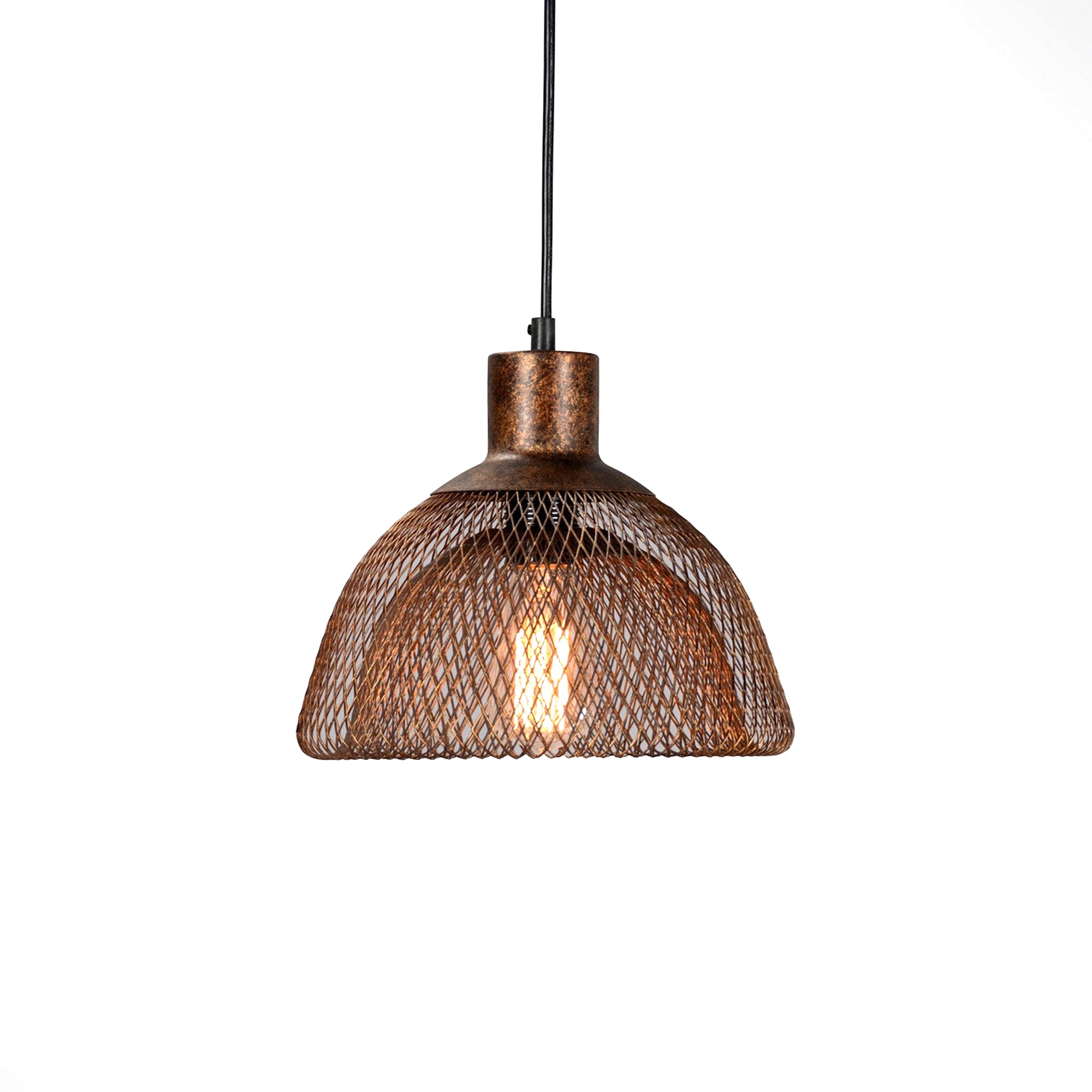 Pendant with Wire Mesh Design Dome Shaped Shade, Bronze