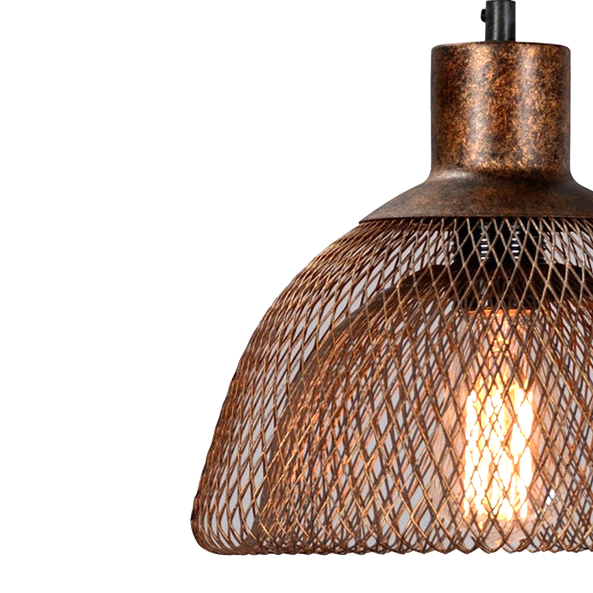 Pendant with Wire Mesh Design Dome Shaped Shade, Bronze