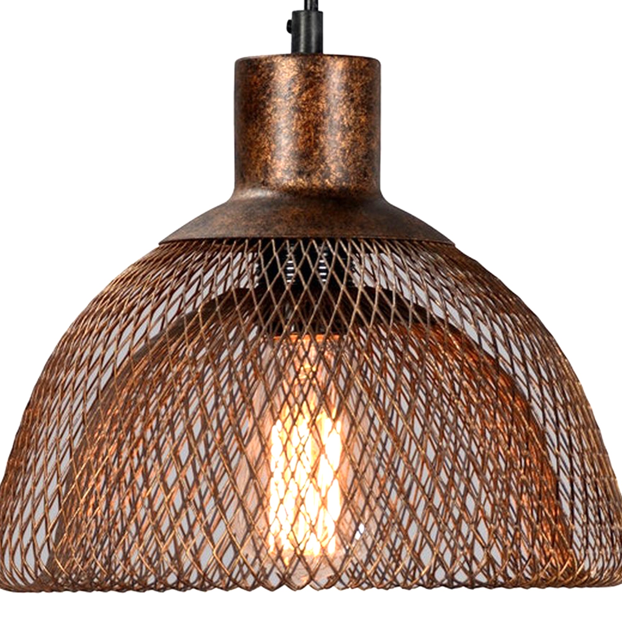 Pendant with Wire Mesh Design Dome Shaped Shade, Bronze
