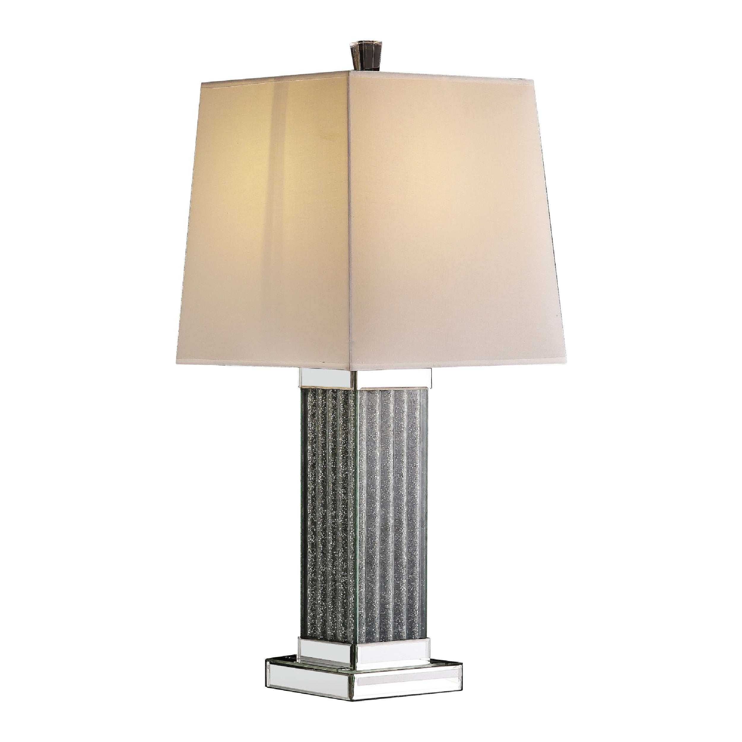 Table Lamp with Cuboid Shape and Faux Diamond Inlay, Silver