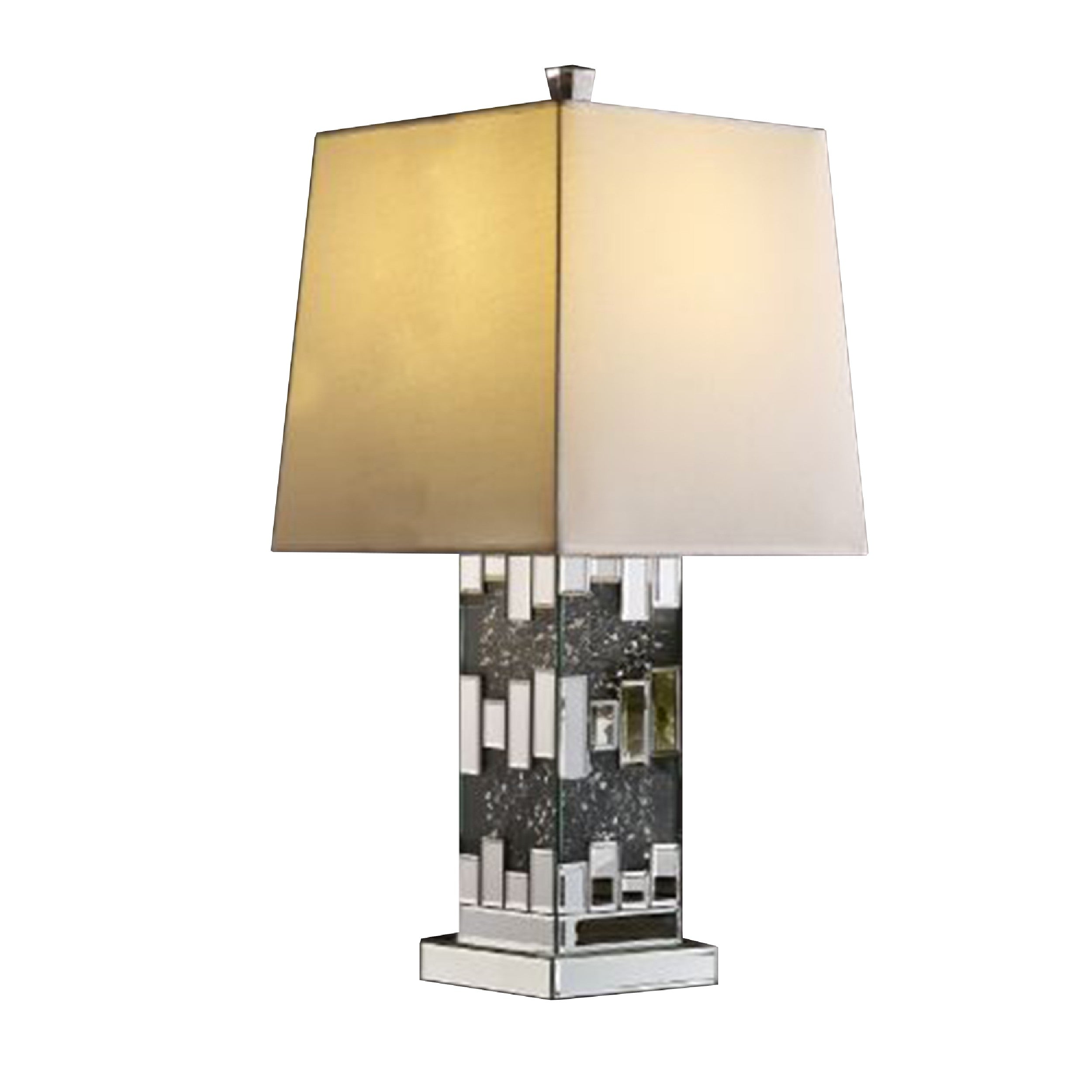 Table Lamp with Cuboid Shape and Mirrored Trim, Silver