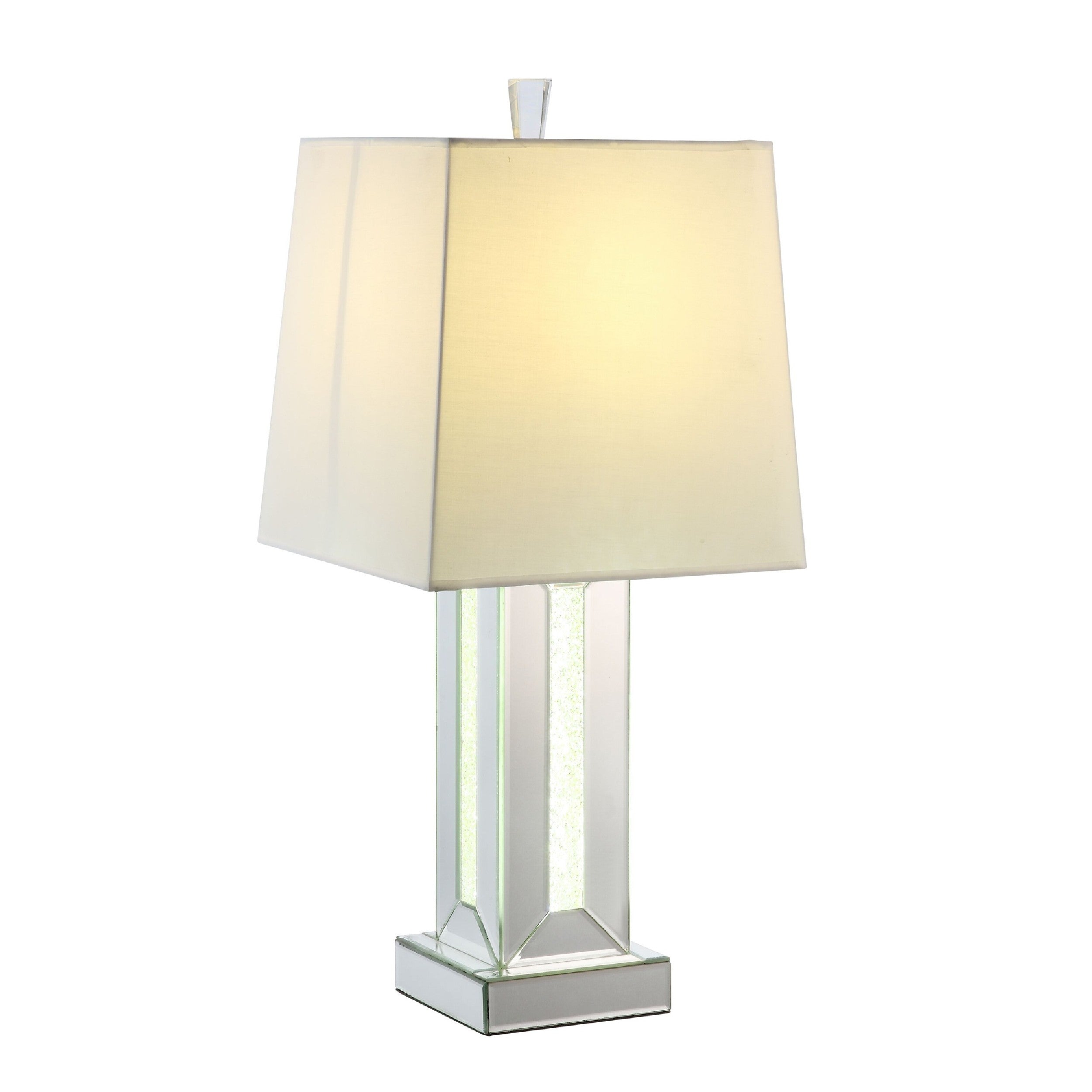 Table Lamp with Cuboid Shape Mirrored Base, Silver
