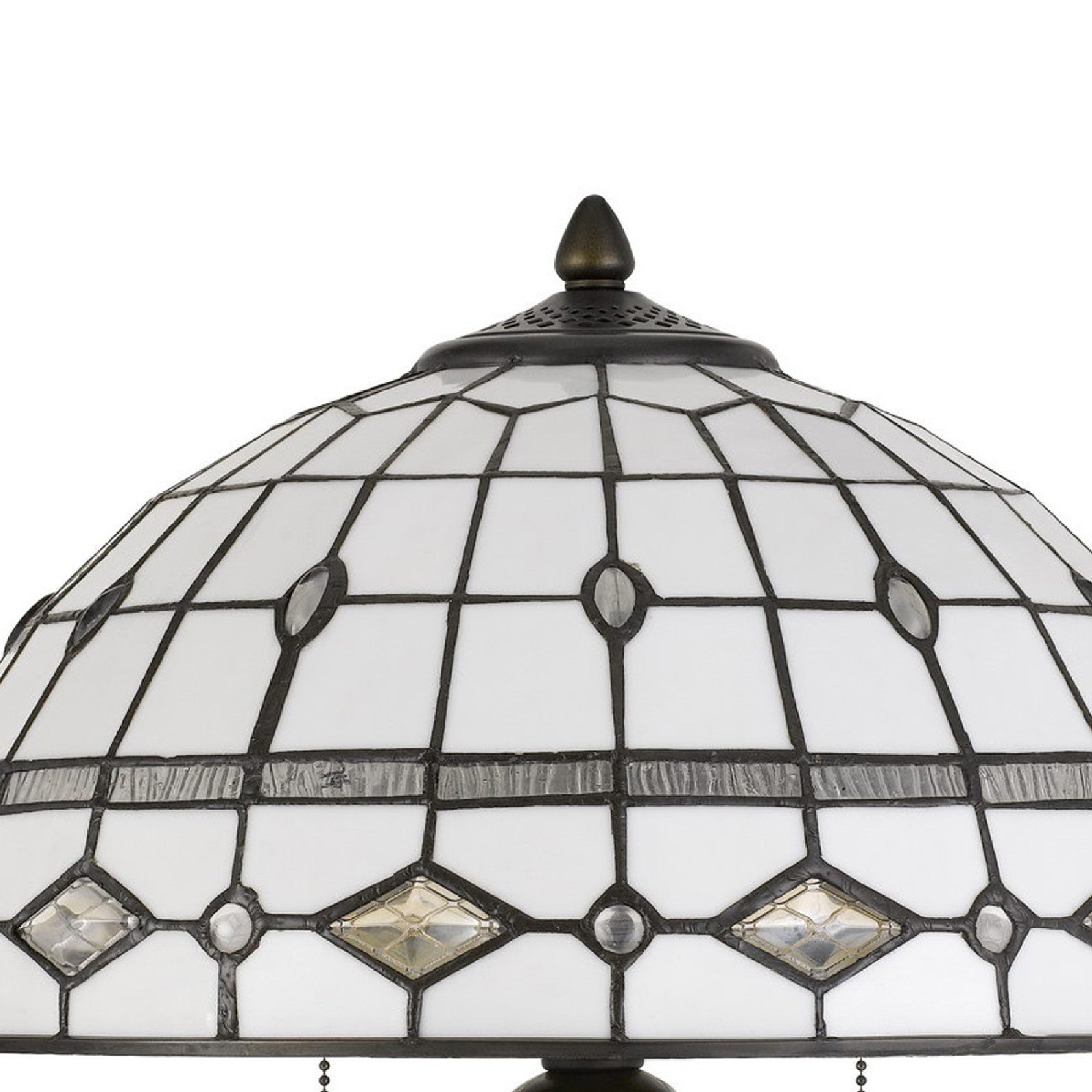 20 Inch Table Lamp with Tiffany Glass, Gray, Antique Brass