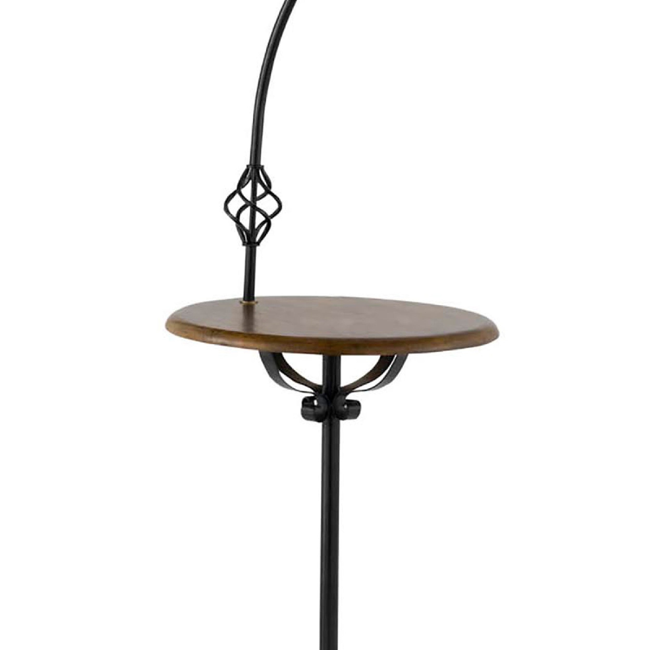 61 Inch Floor Lamp with Attached Floating  Wood Tray, Black