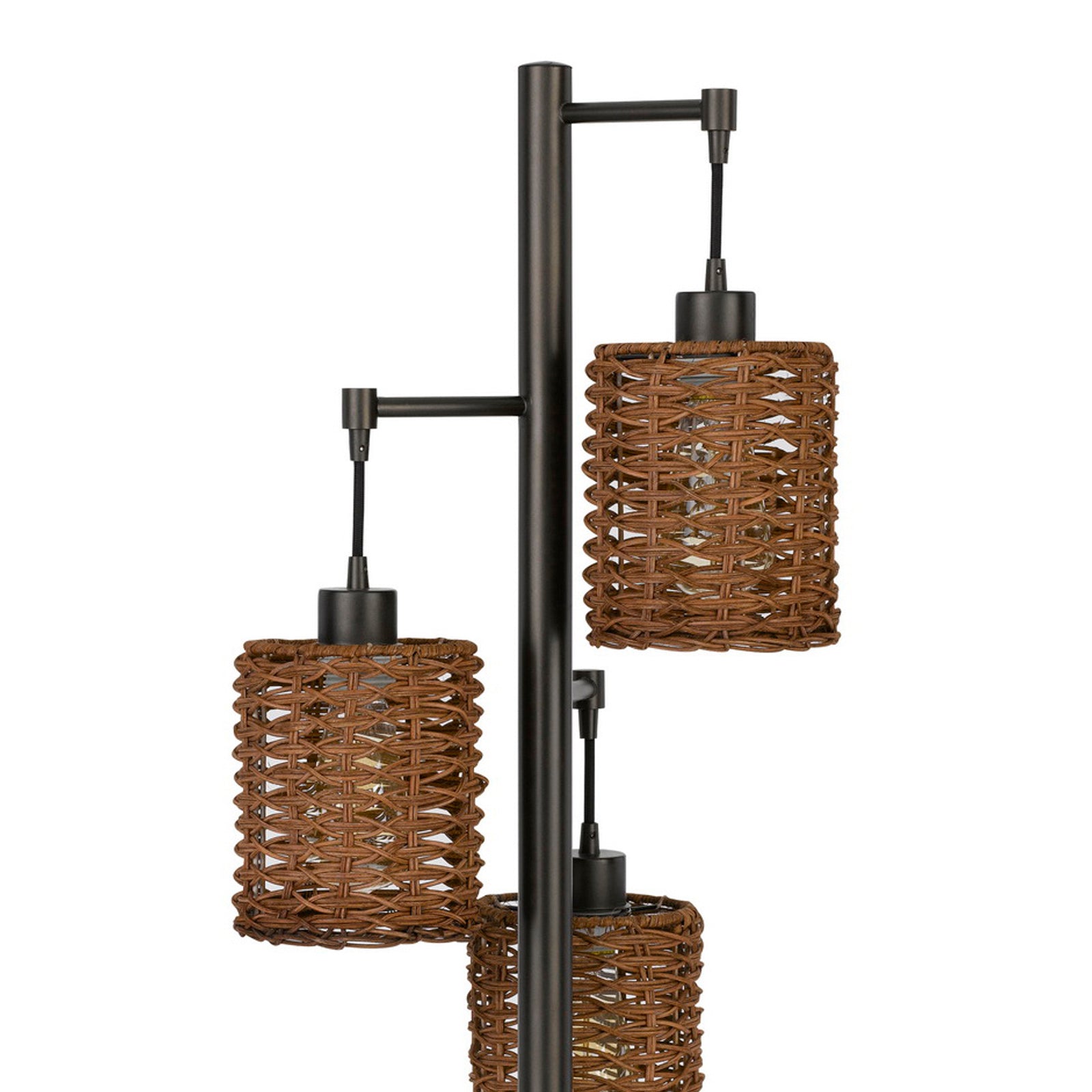 37 Inch Metal Table Lamp, 3 Hanging Rattan Shades, Bronze Black