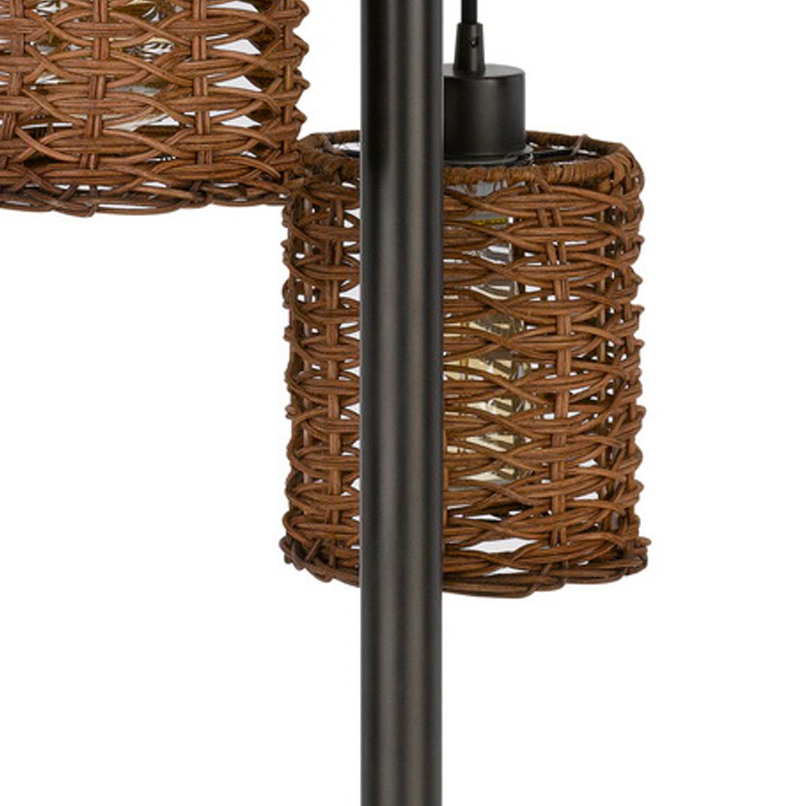 37 Inch Metal Table Lamp, 3 Hanging Rattan Shades, Bronze Black