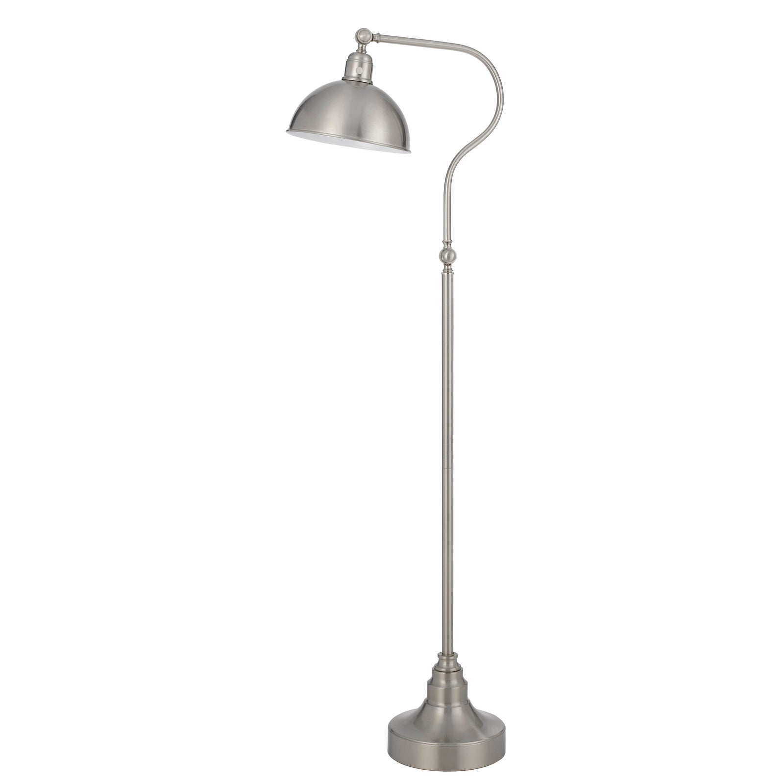60 Inch Metal Curved Floor Lamp, Adjustable Dome Shade, Silver