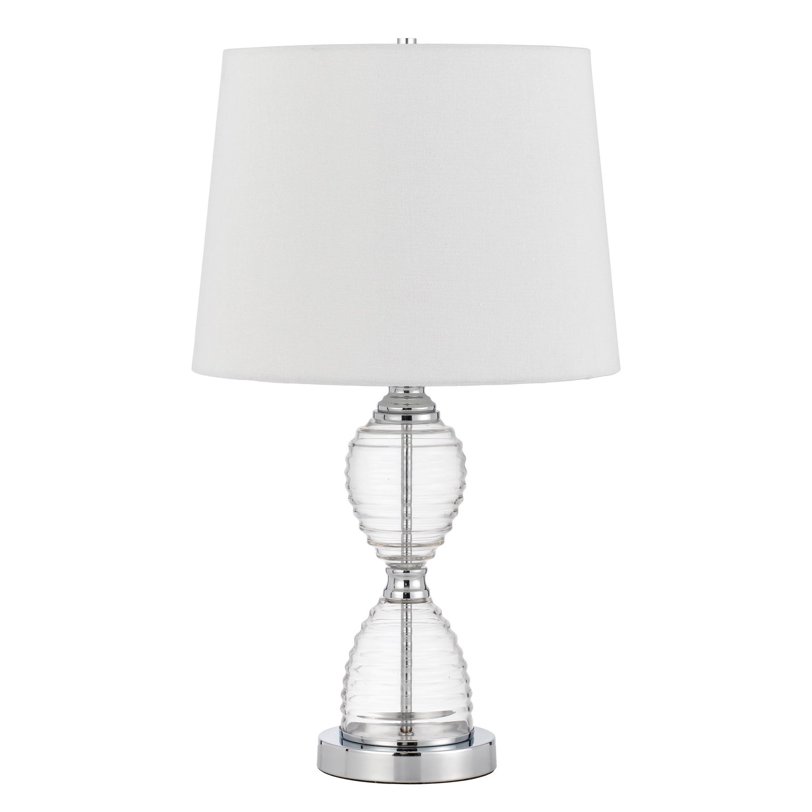 23 Inch Hourglass Ribbed Glass Base Table Lamp, Dimmer, Clear