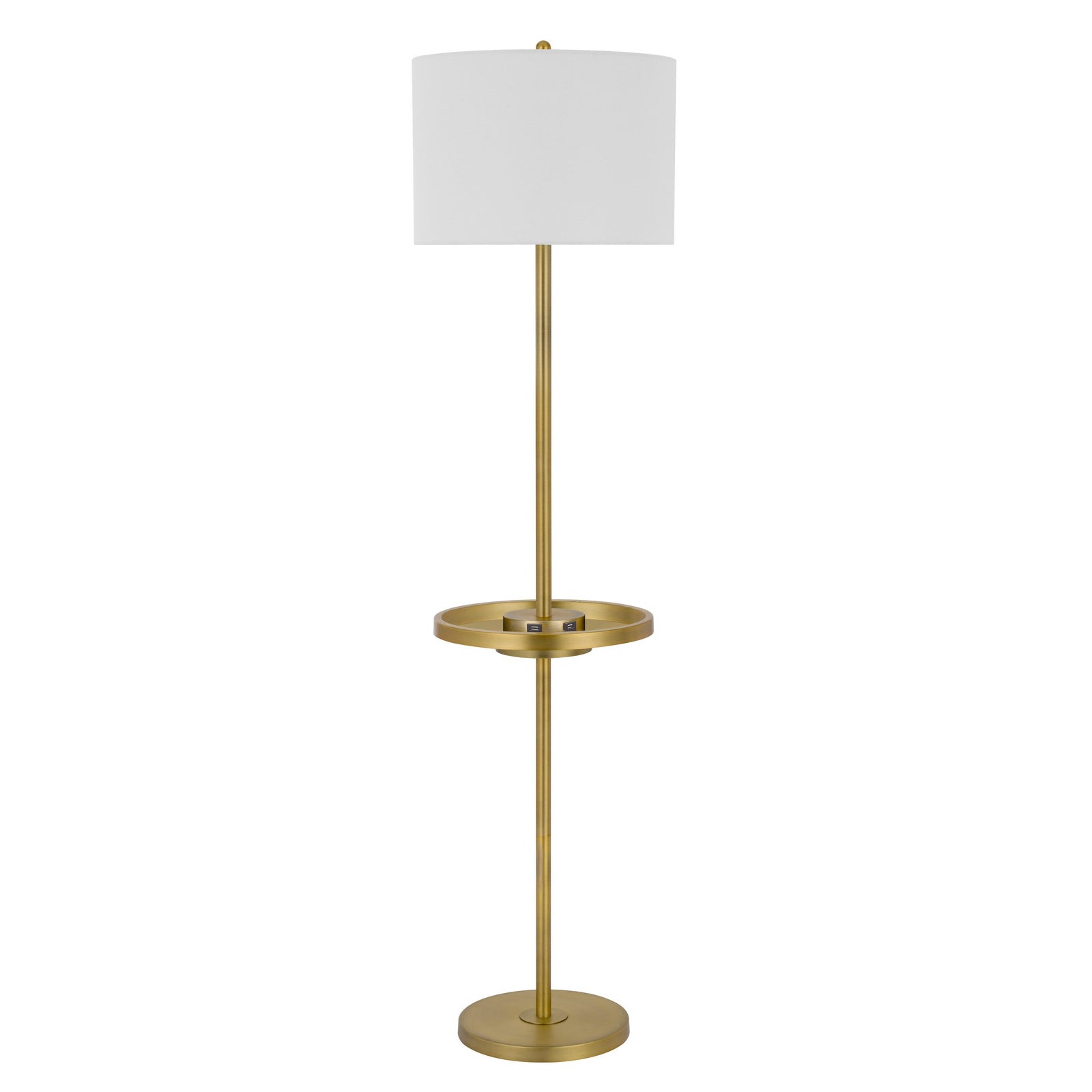 62 Inch Brass Floor Lamp, Tray, Dimmer, 2 USB Ports, Matte Gold