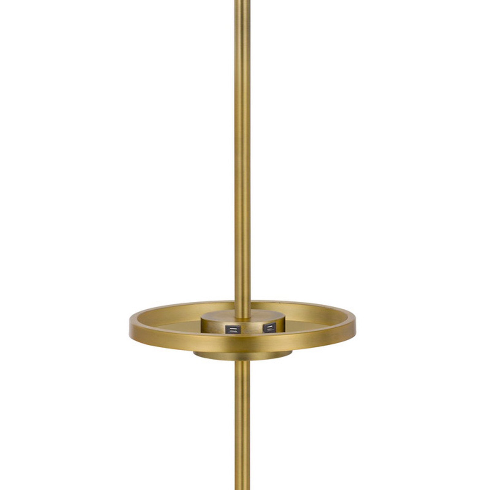 62 Inch Brass Floor Lamp, Tray, Dimmer, 2 USB Ports, Matte Gold