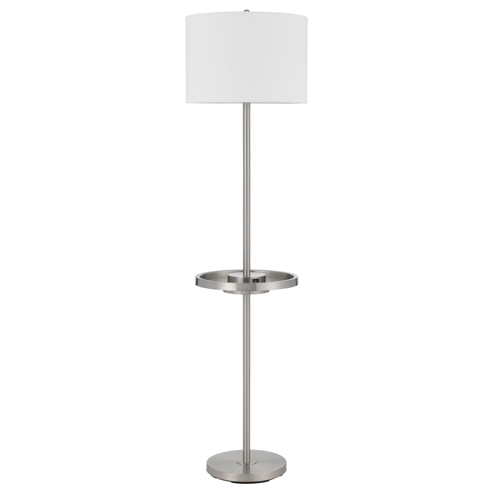 62 Inch Metal Floor Lamp, Tray, Dimmer,  2 USB Ports, Silver