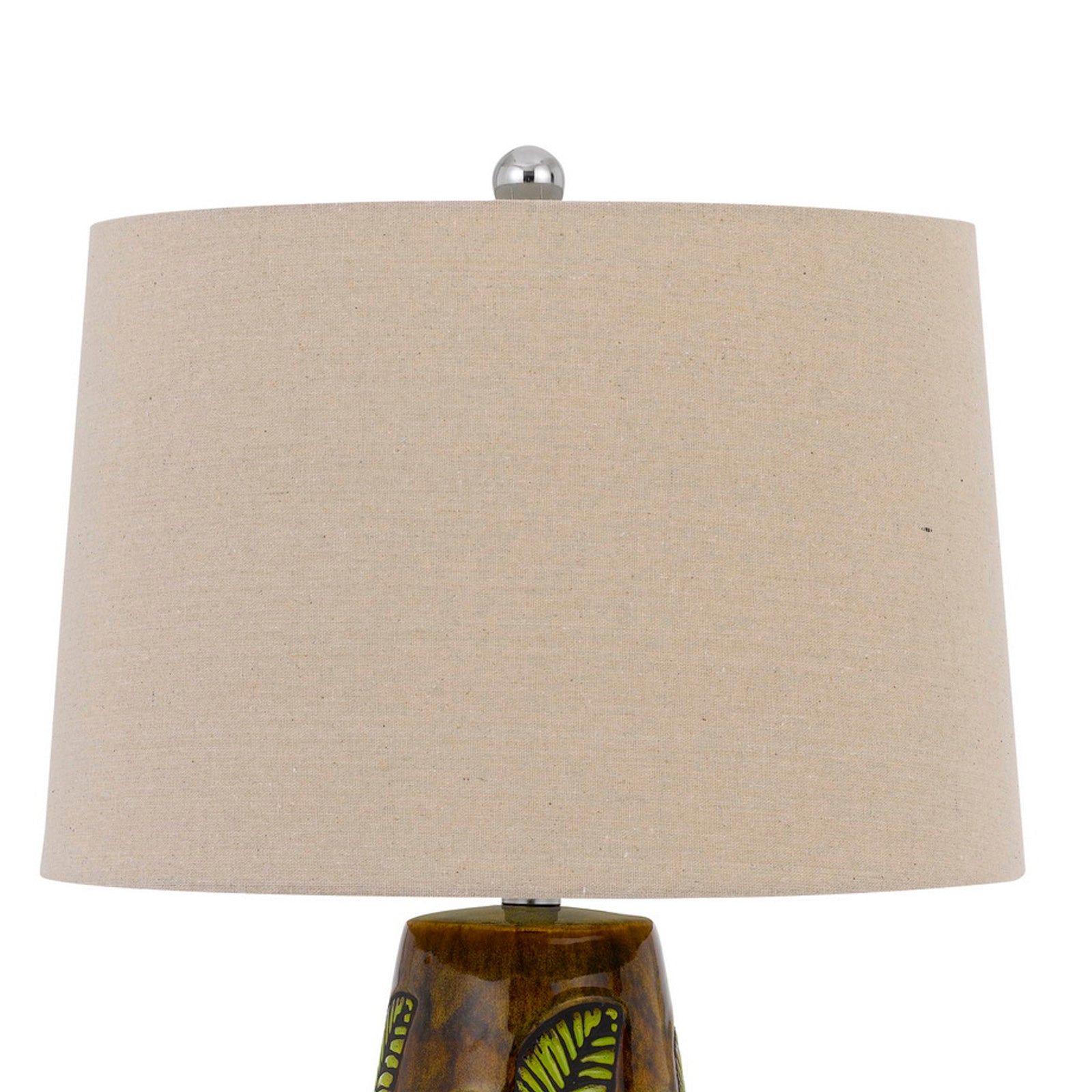 29 Inch Ceramic Table Lamp with Dimmer, Leaf Base, Brown