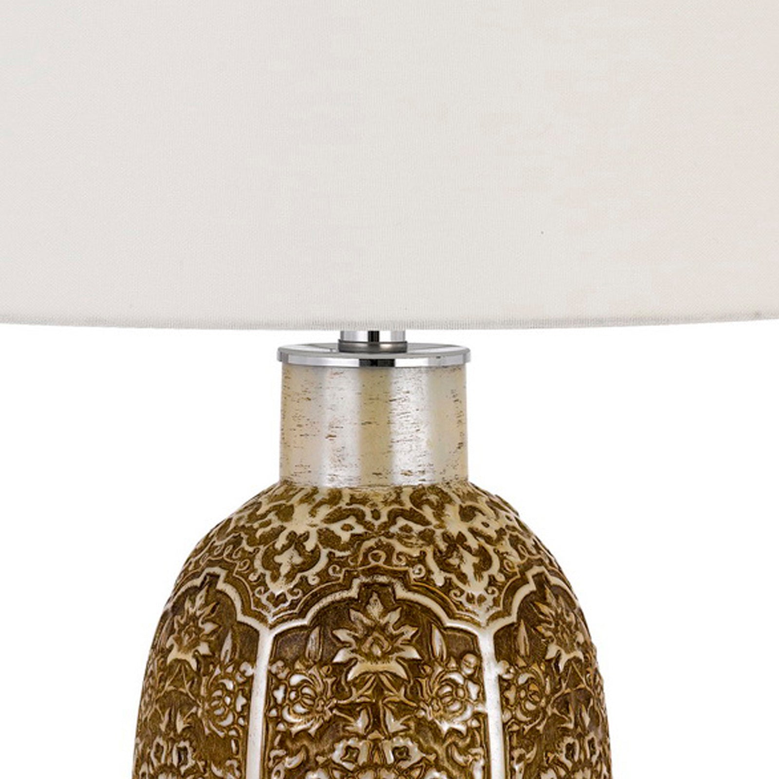29 Inch Ceramic Table Lamp with Dimmer, Floral Base, Olive