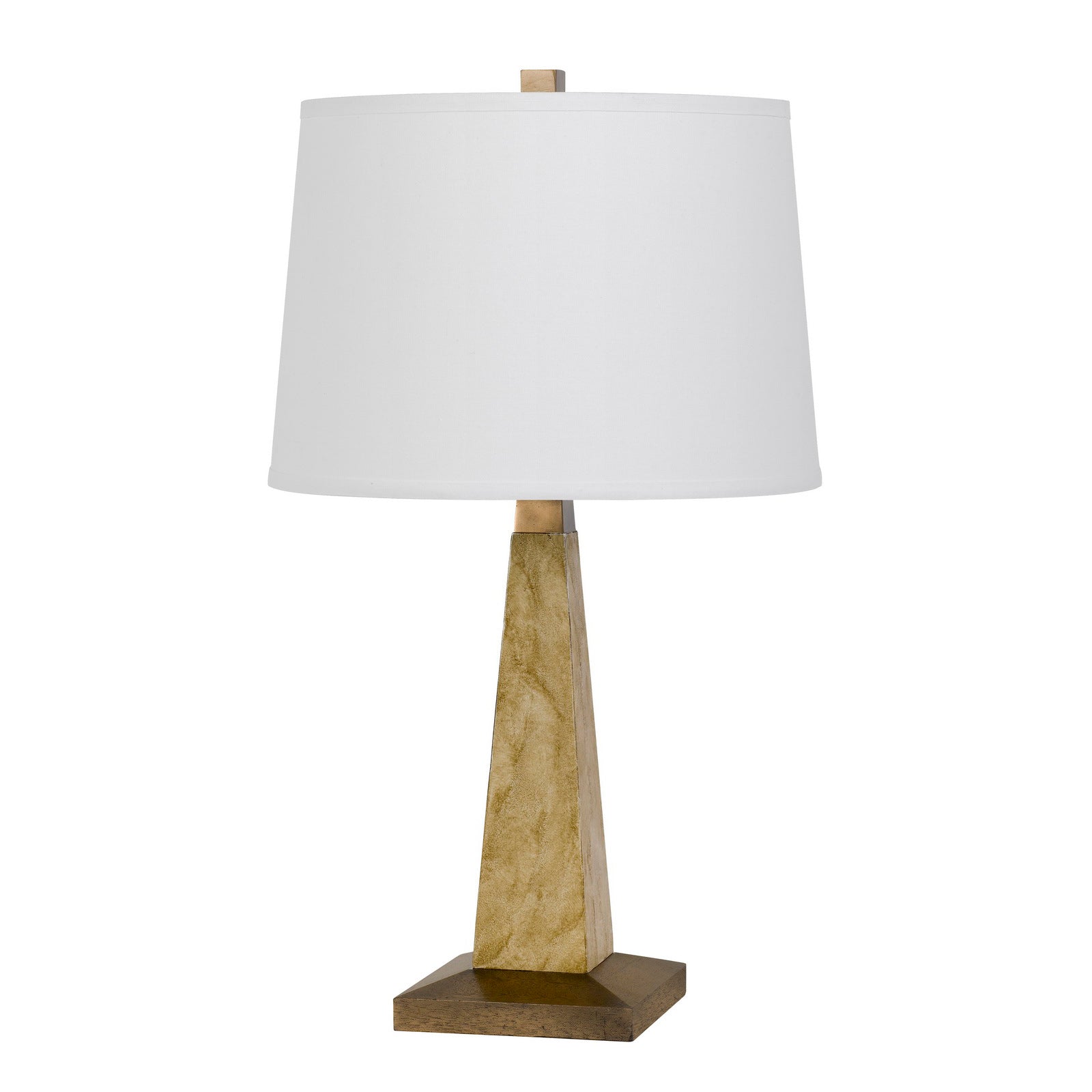 28 Inch Resin Pyramid Table Lamp with Dimmer, White and Gold