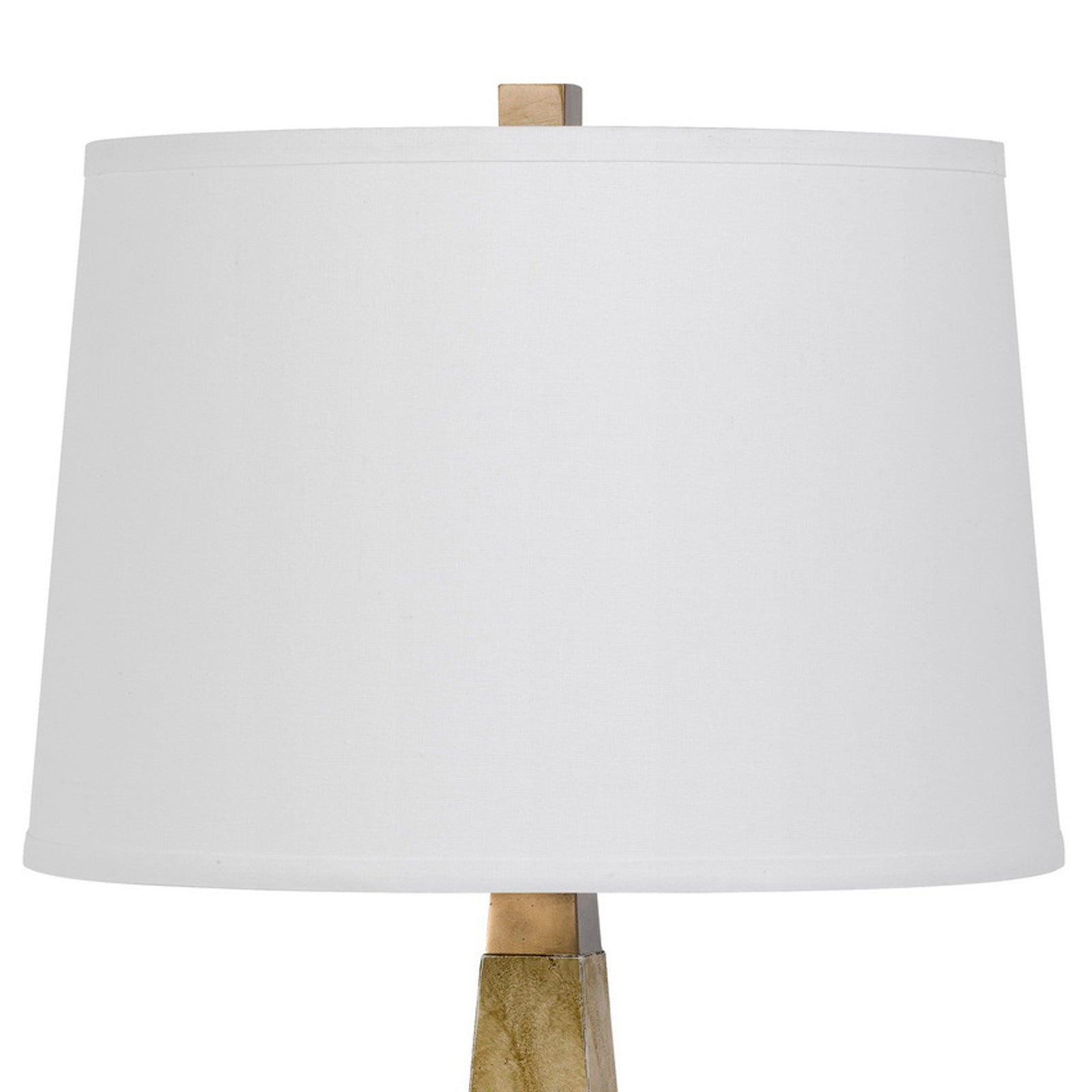 28 Inch Resin Pyramid Table Lamp with Dimmer, White and Gold
