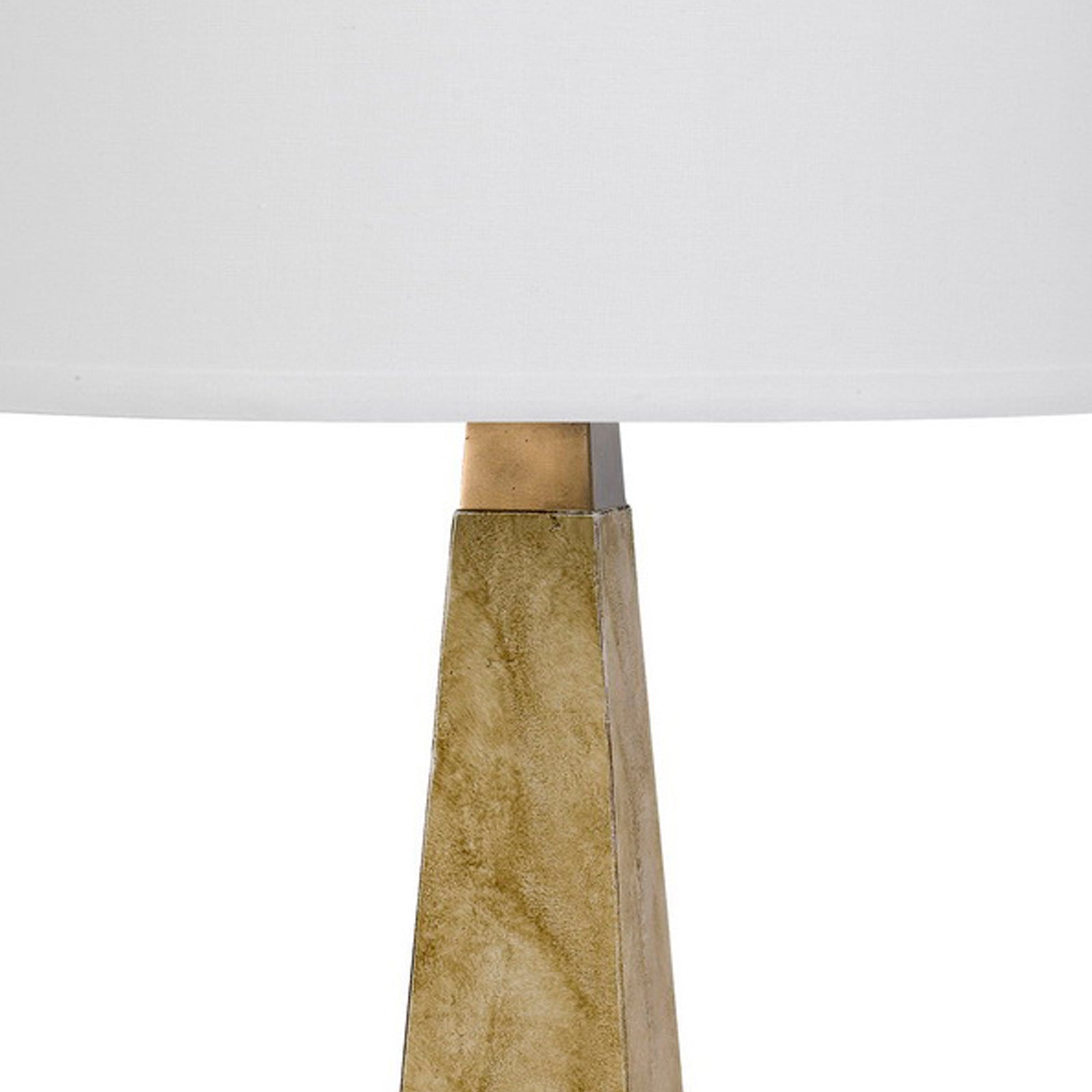 28 Inch Resin Pyramid Table Lamp with Dimmer, White and Gold