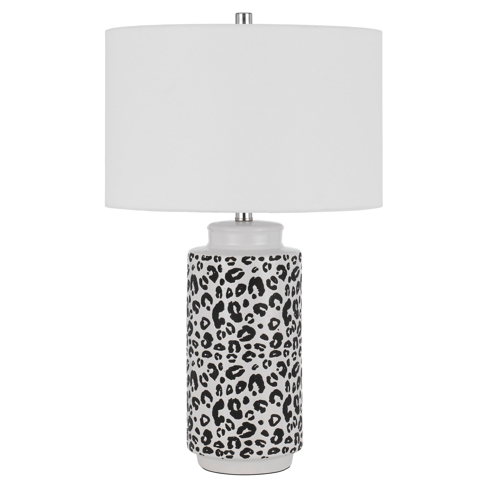 27 Inch Table Lamp with Dimmer, Black and White Leopard Print