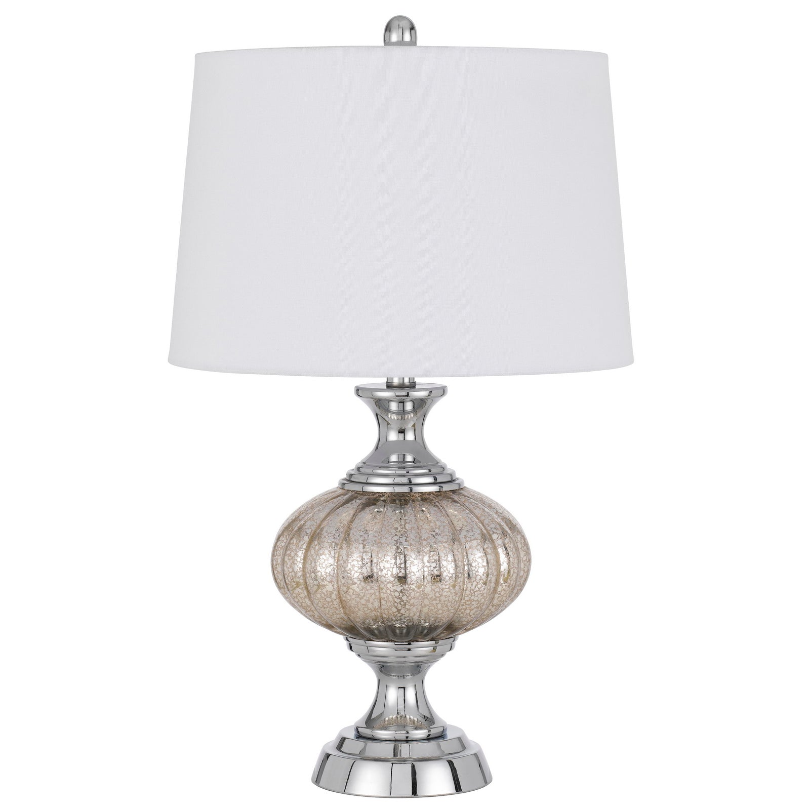 27 Inch Glass Turned Style Base Table Lamp with Dimmer, Silver