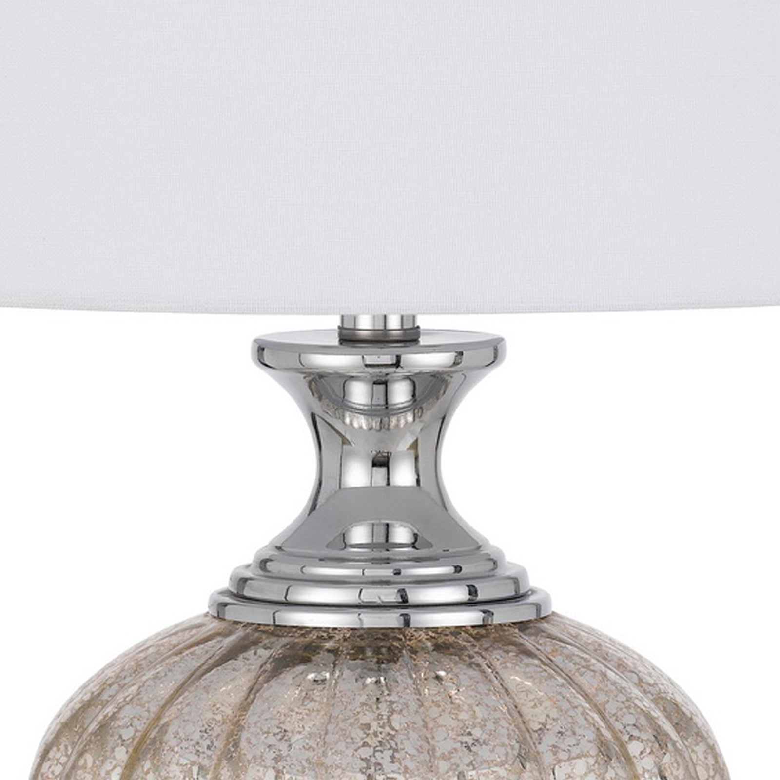 27 Inch Glass Turned Style Base Table Lamp with Dimmer, Silver