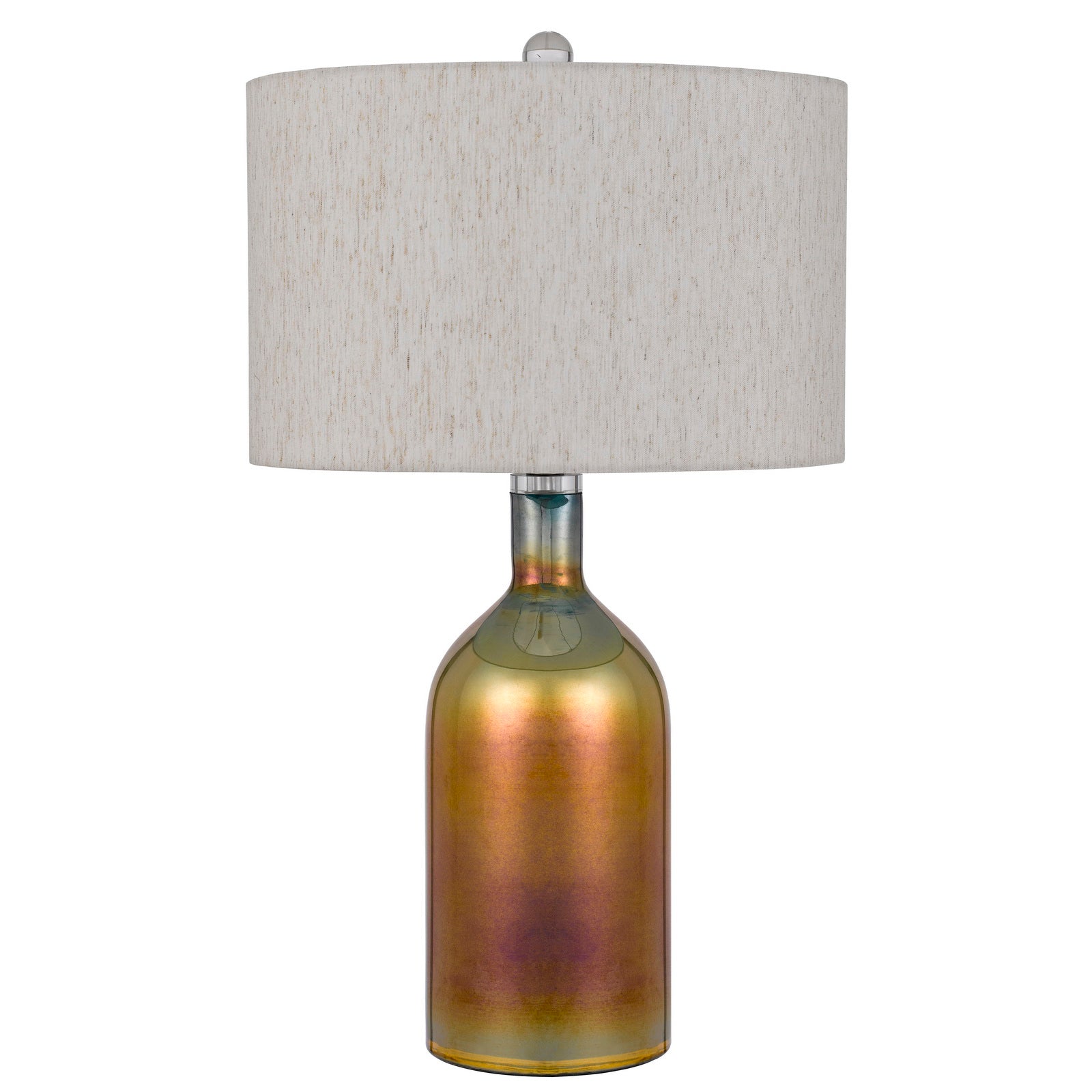 28 Inch Glass Bottle Table Lamp, Drum Shade, Dimmer, Bronze