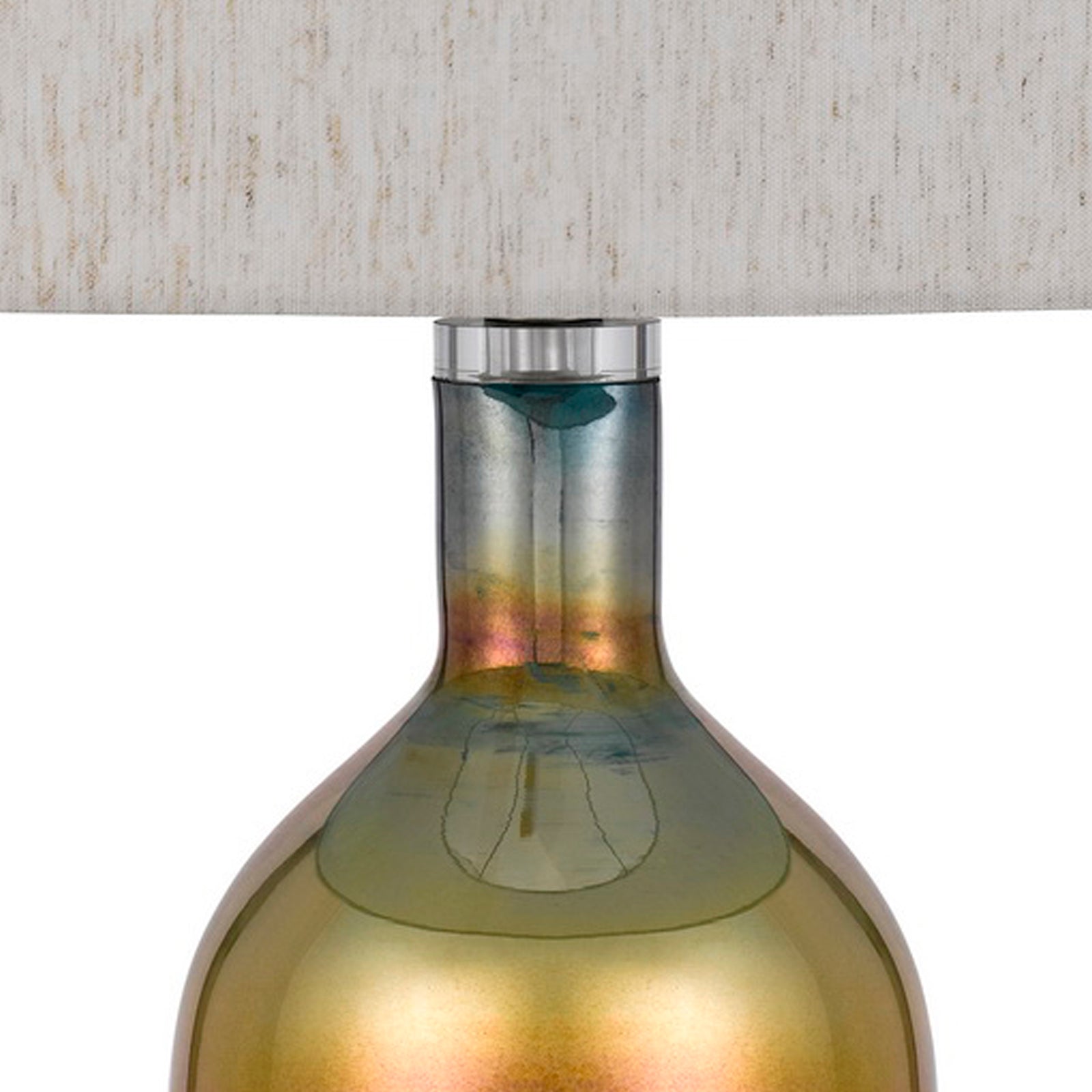 28 Inch Glass Bottle Table Lamp, Drum Shade, Dimmer, Bronze