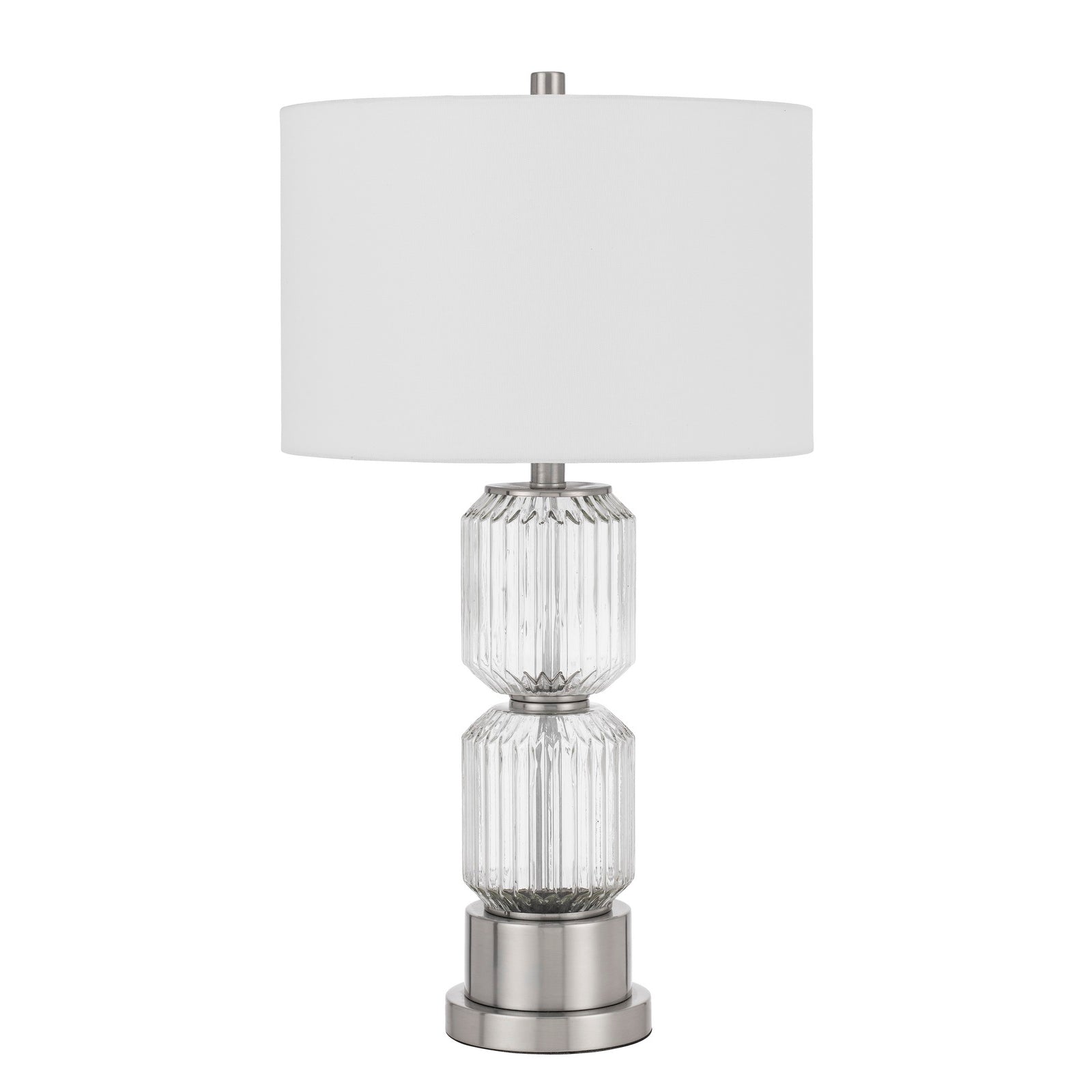 28 Inch Fluted Glass Base Table Lamp, Dimmer, Clear