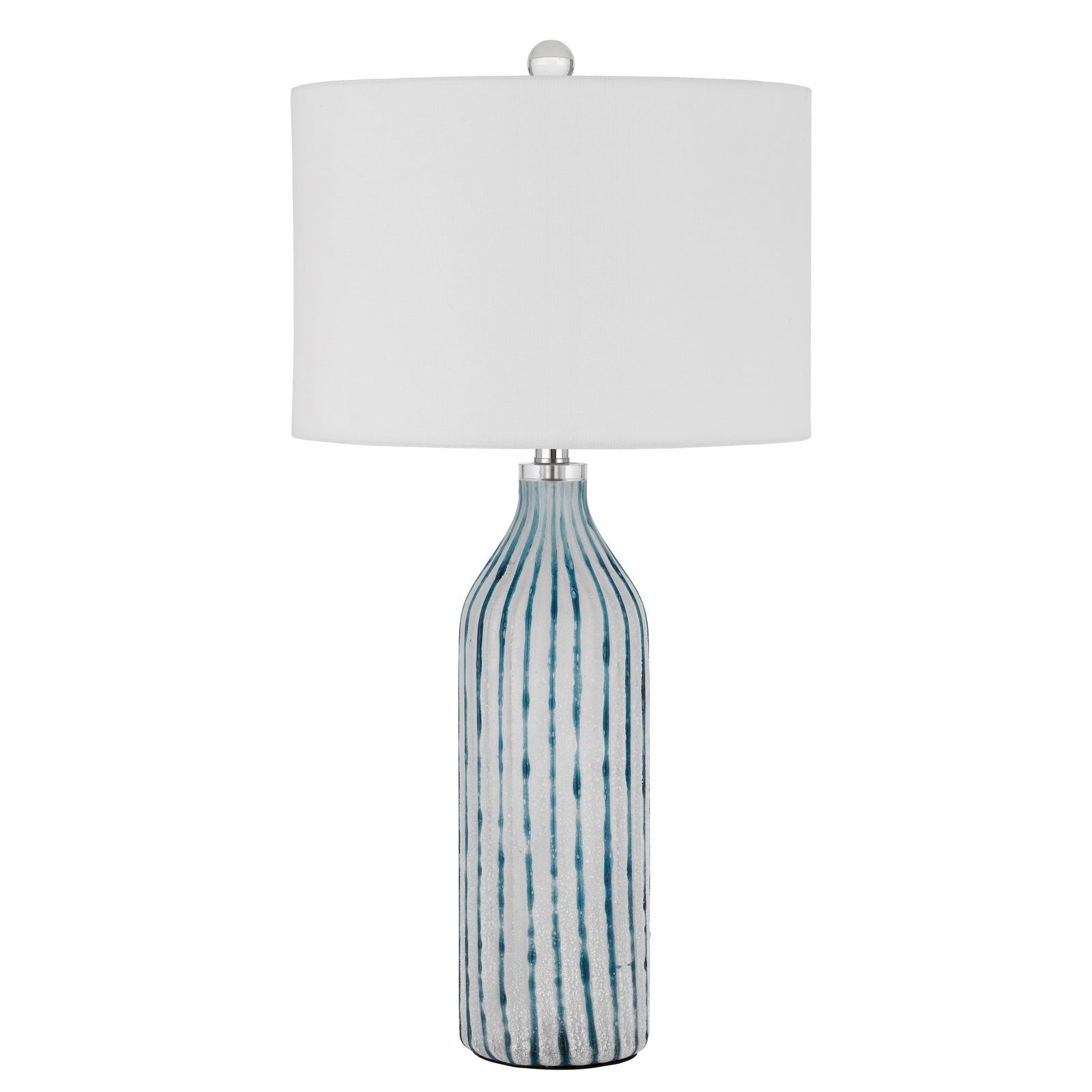 30 Inch Glass Table Lamp, Striped Bottle Base, Dimmer, Blue